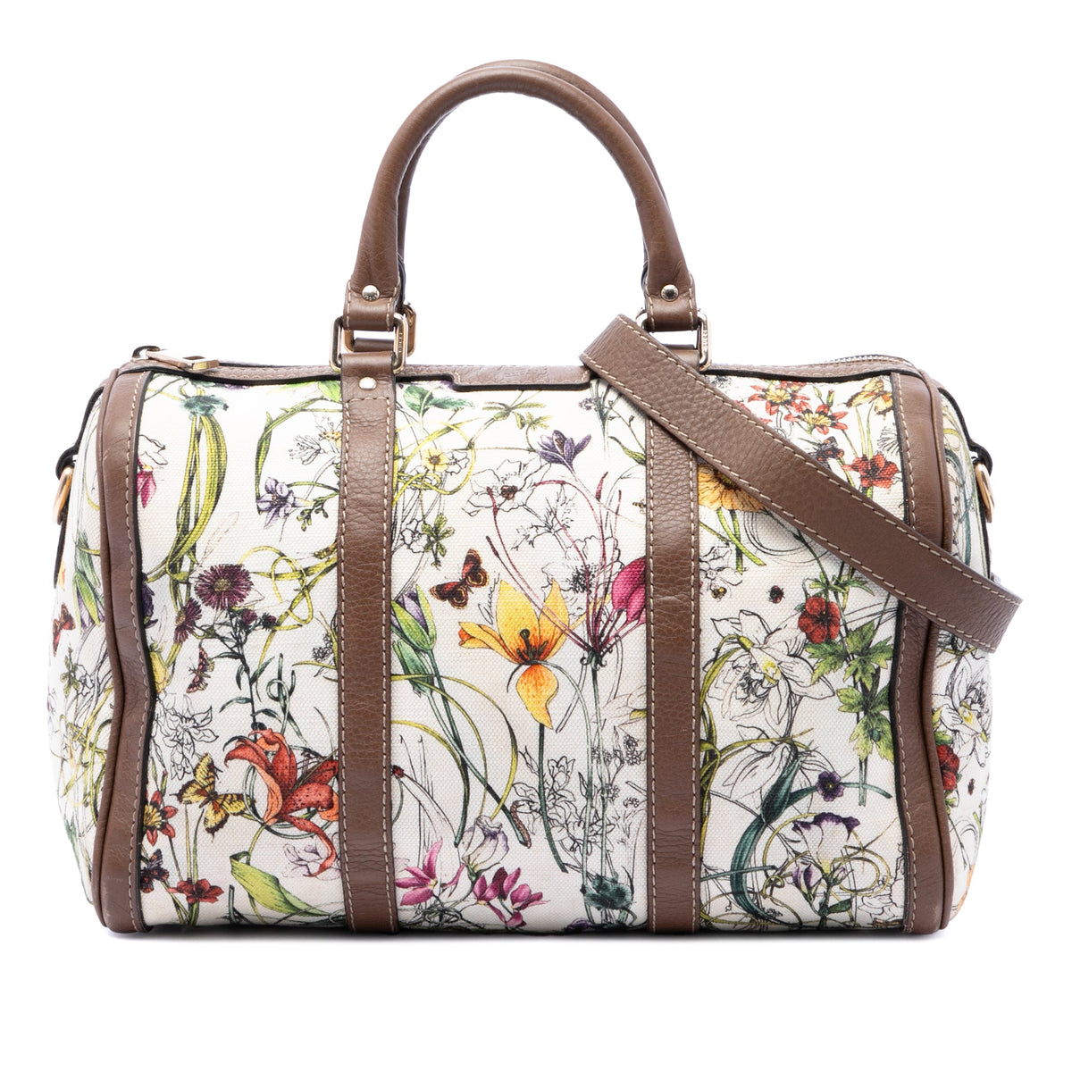 Gucci Medium Canvas Flora Joy Boston Bag — White