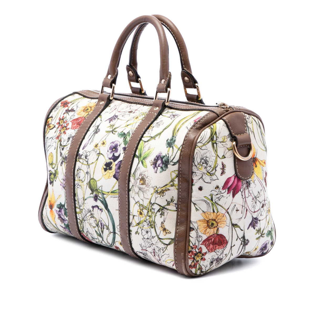 Gucci Medium Canvas Flora Joy Boston Bag — White