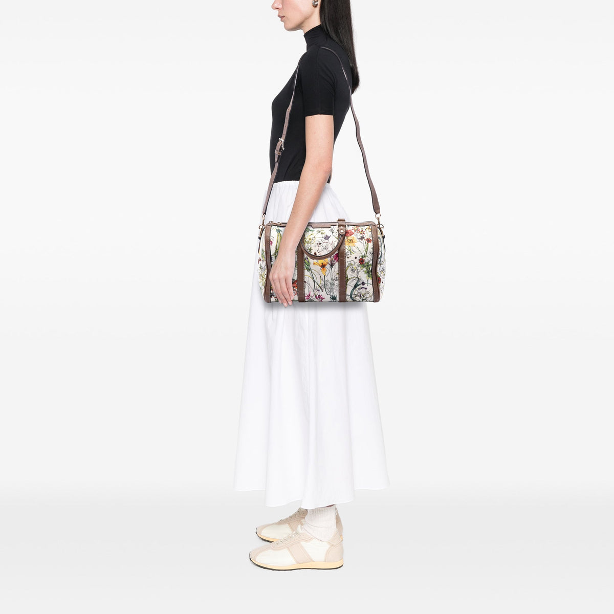 Gucci Medium Canvas Flora Joy Boston Bag — White