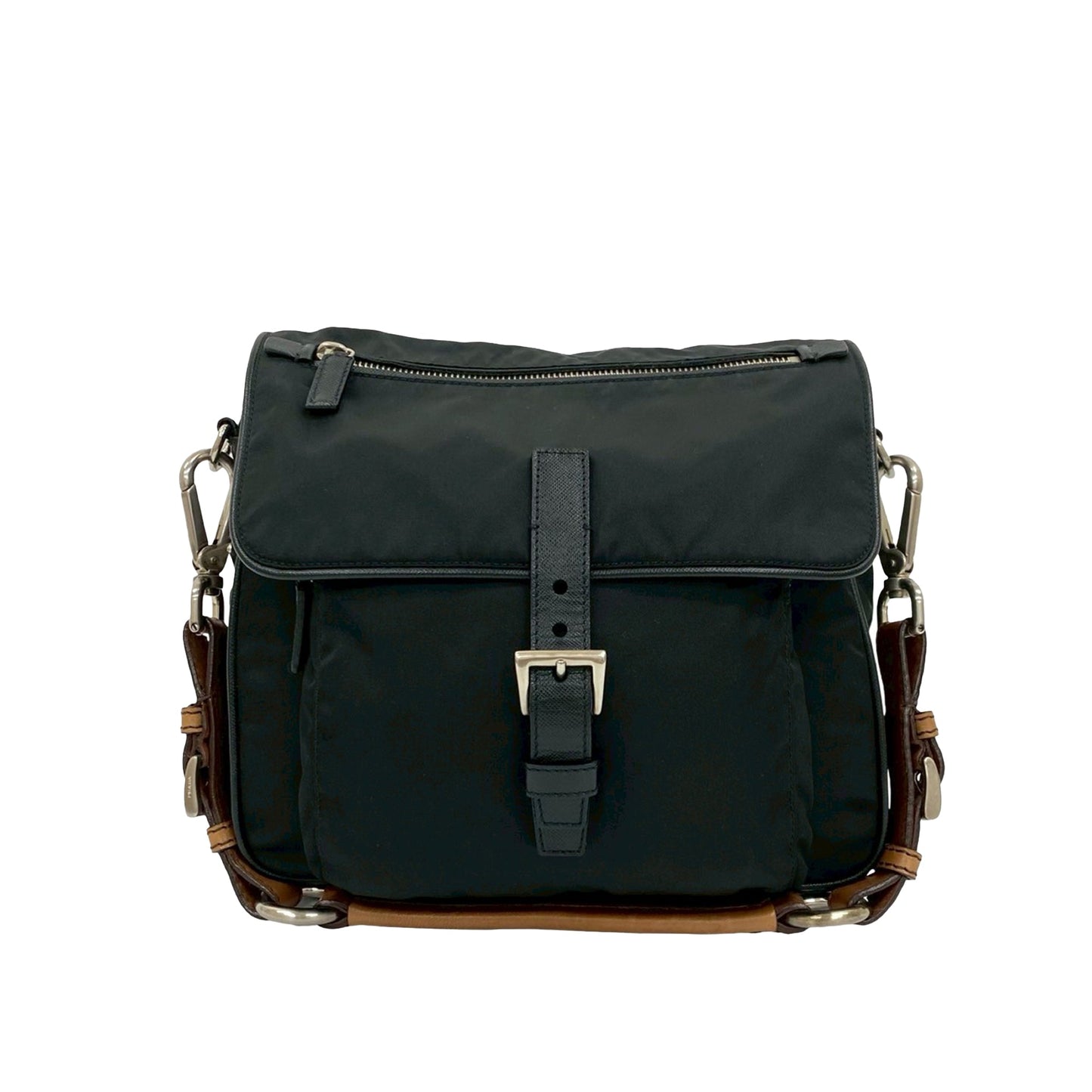 Prada Saffiano Trimmed Tessuto Shoulder Bag