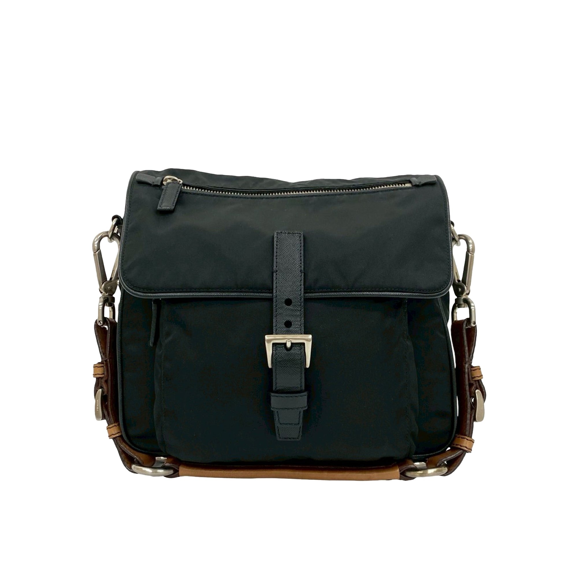 Prada Saffiano Trimmed Tessuto Shoulder Bag