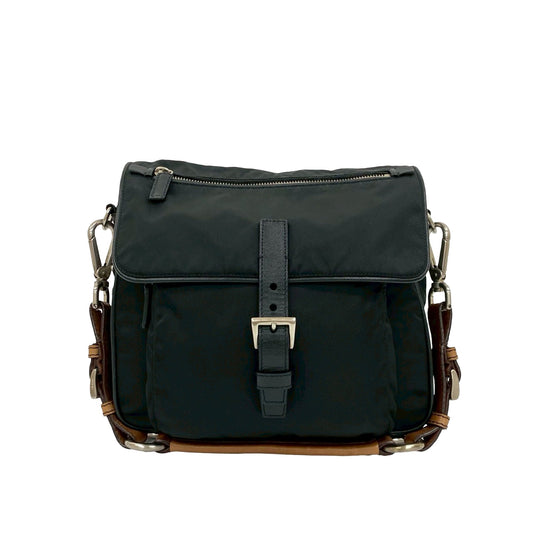 Prada Saffiano Trimmed Tessuto Shoulder Bag