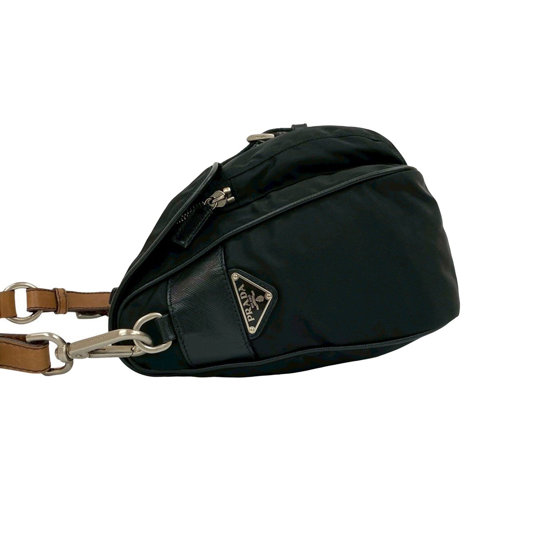 Prada Saffiano Trimmed Tessuto Shoulder Bag