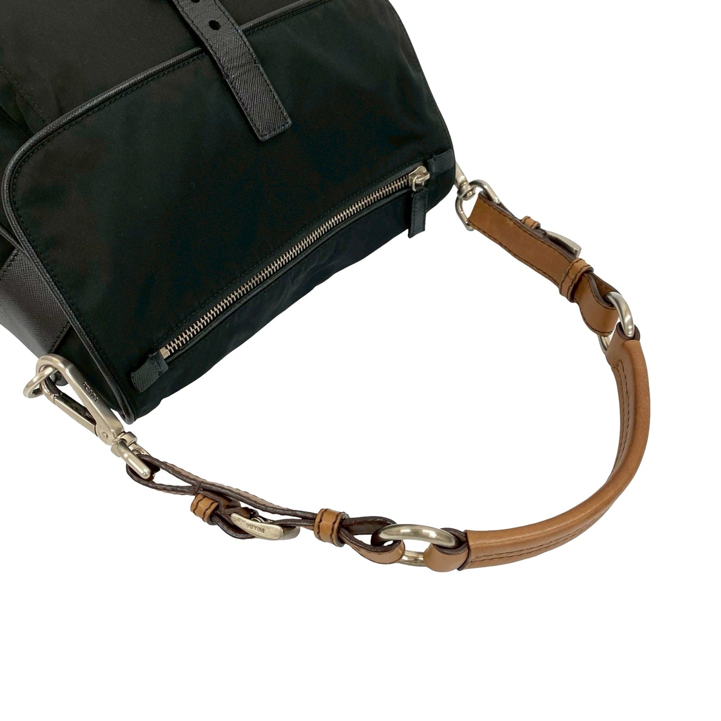 Prada Saffiano Trimmed Tessuto Shoulder Bag