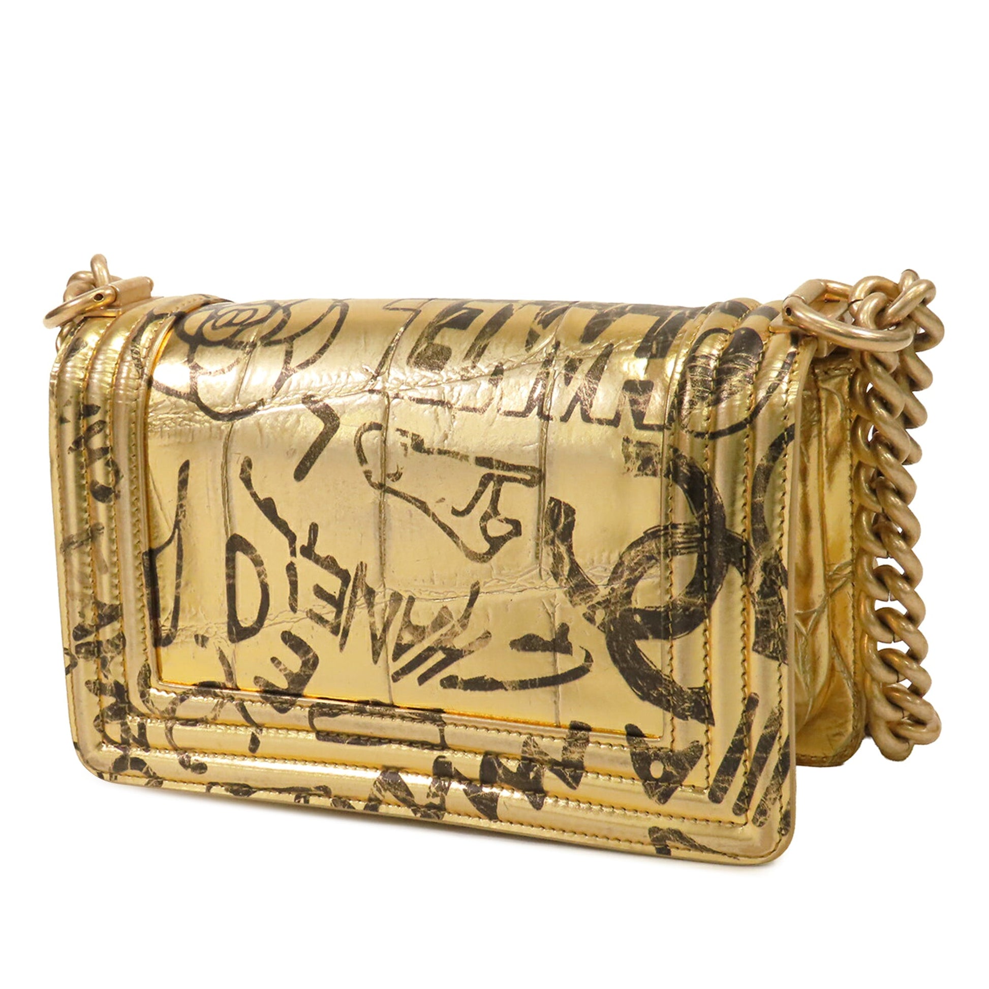 Chanel Small Croc Embossed Leather Graffiti Cocodile Boy Flap