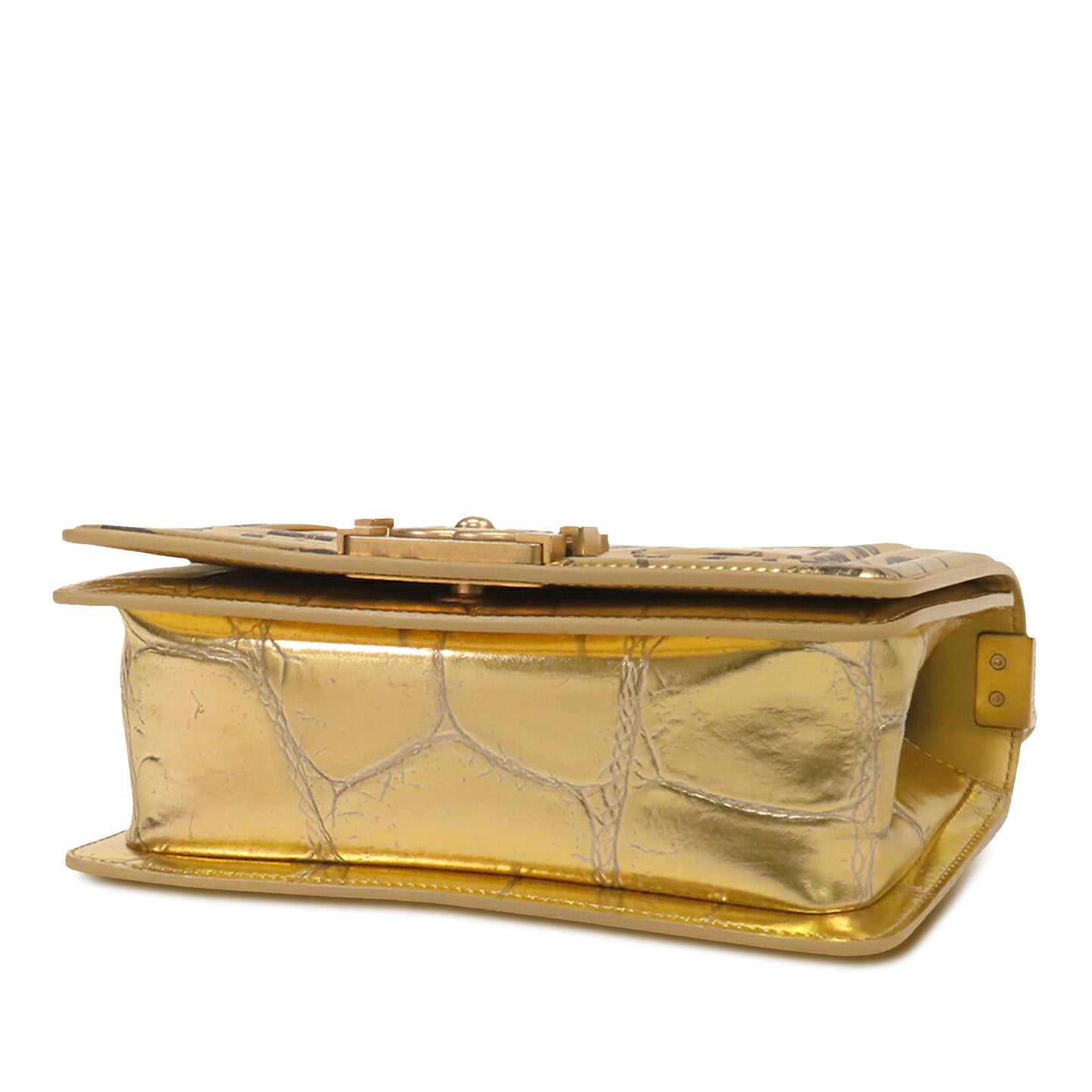 Chanel Small Croc Embossed Leather Graffiti Cocodile Boy Flap