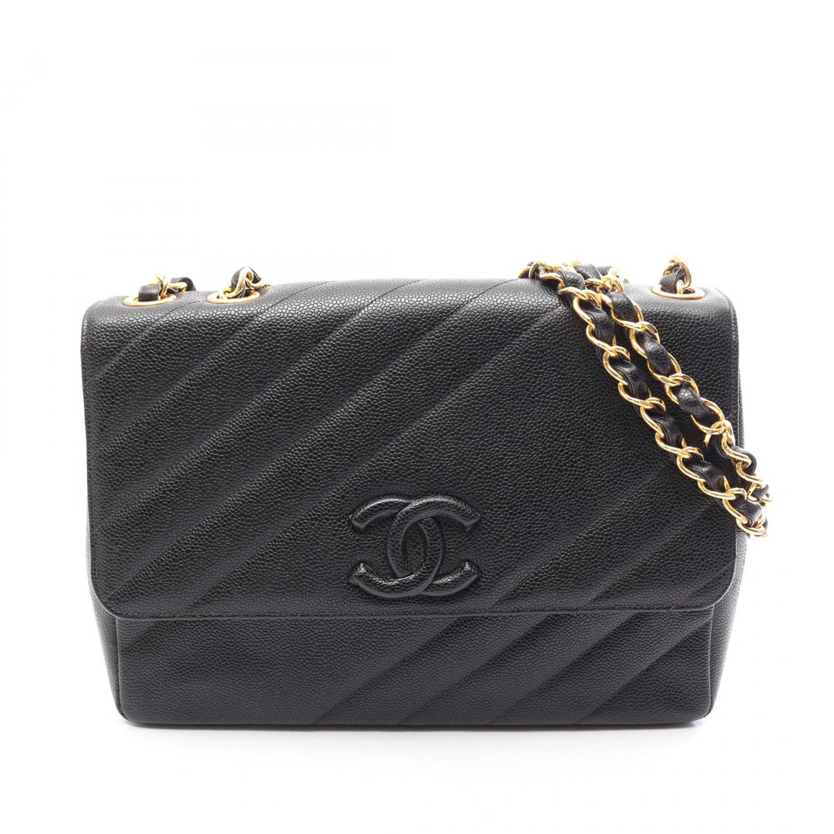Chanel Jumbo CC Diagonal Quilted Caviar Flap