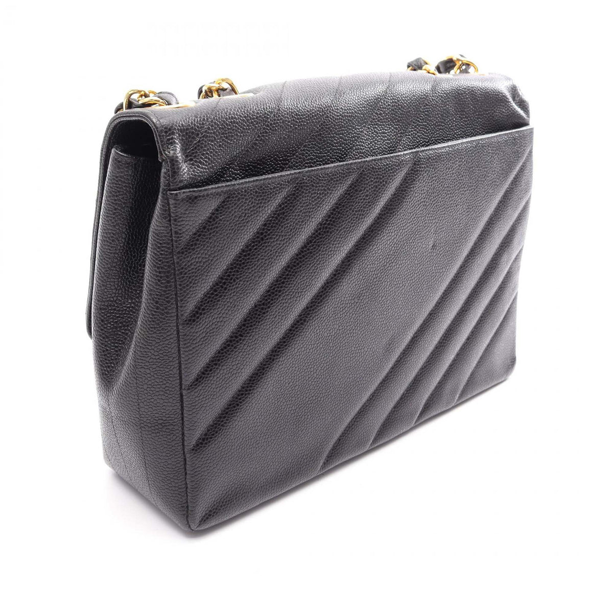 Chanel Jumbo CC Diagonal Quilted Caviar Flap