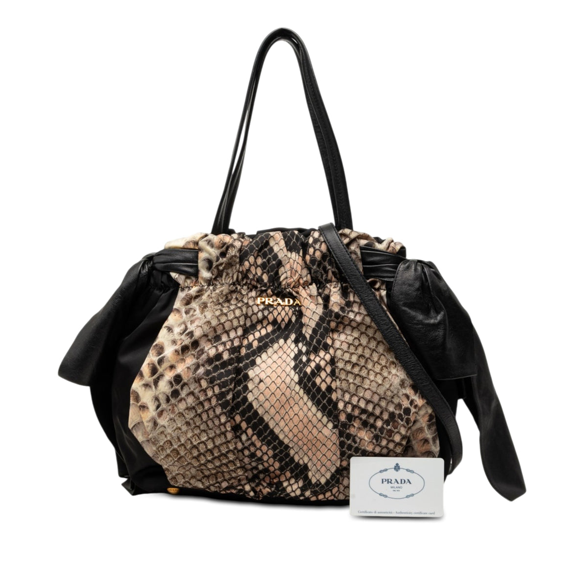 Prada Tessuto Python Print Bow Satchel