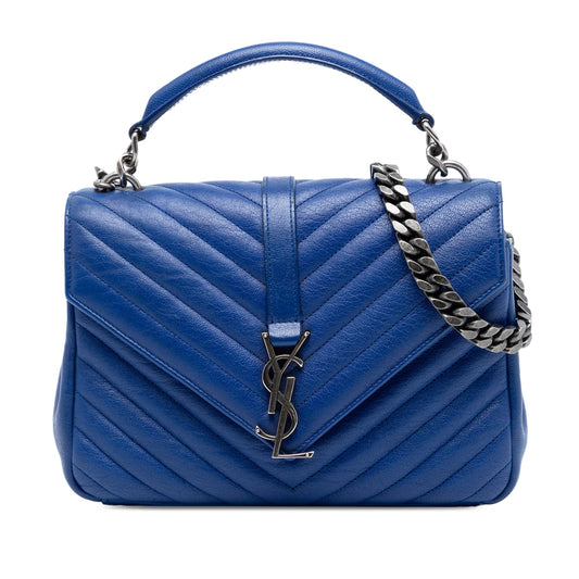 Saint Laurent Medium Quilted Chevron Sheepskin College Satchel