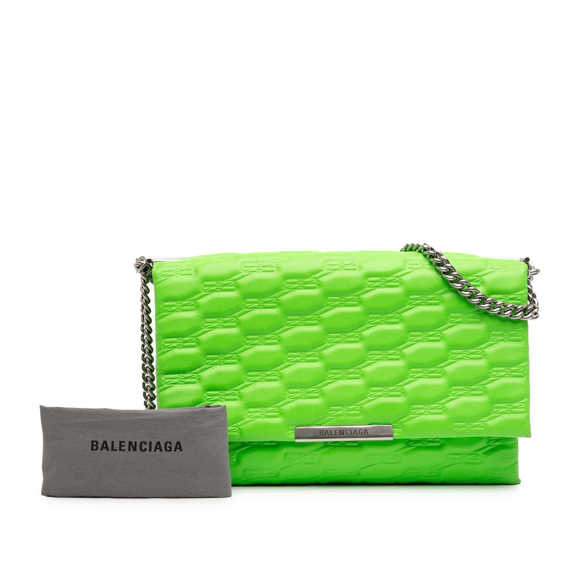 Balenciaga Embossed Leather BB Monogram Chain Flap