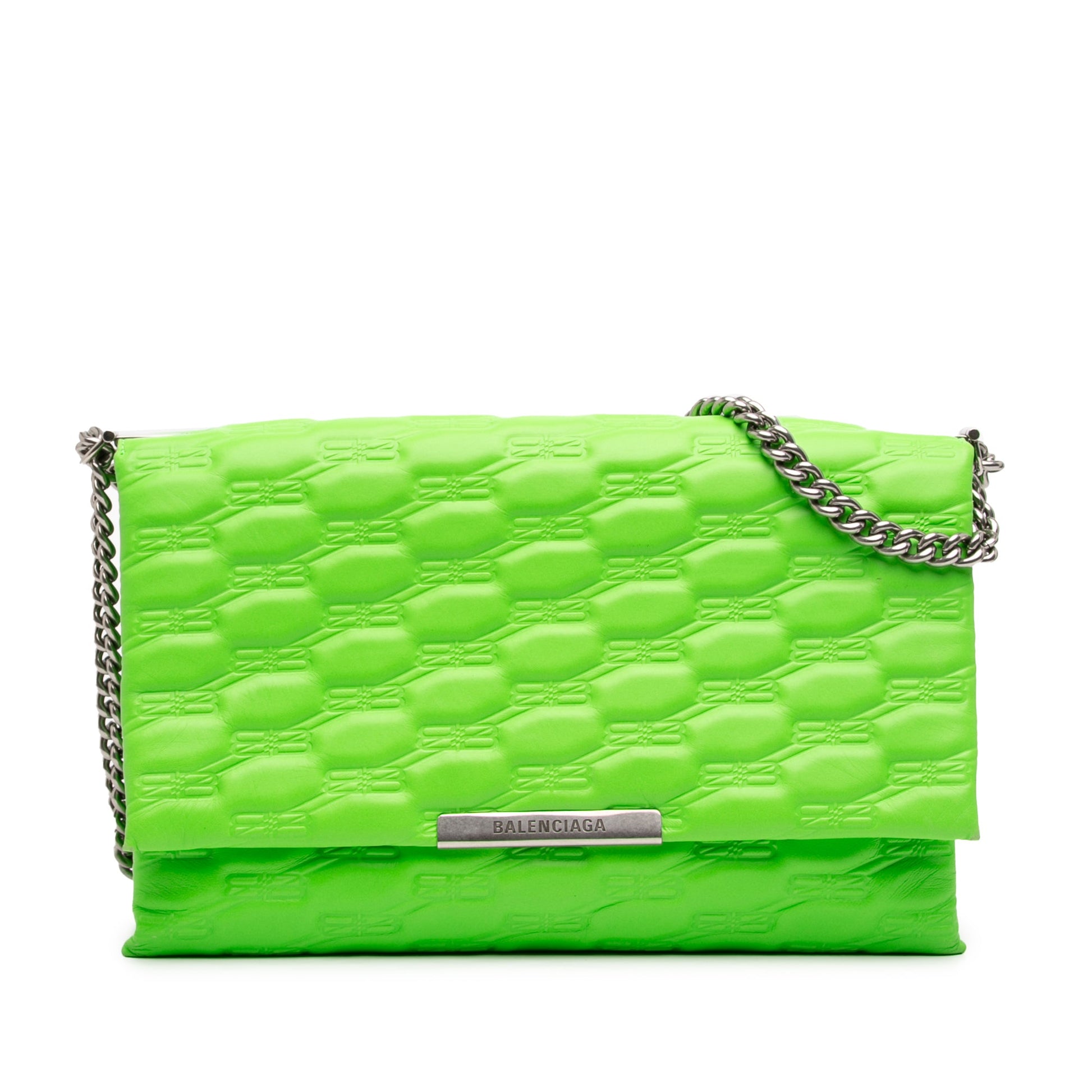 Balenciaga Embossed Leather BB Monogram Chain Flap
