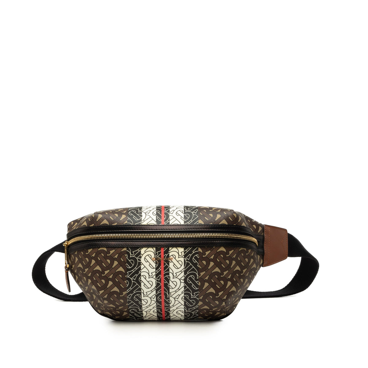Burberry TB Monogram E Canvas Stripe Sonny Belt Bag — Brown