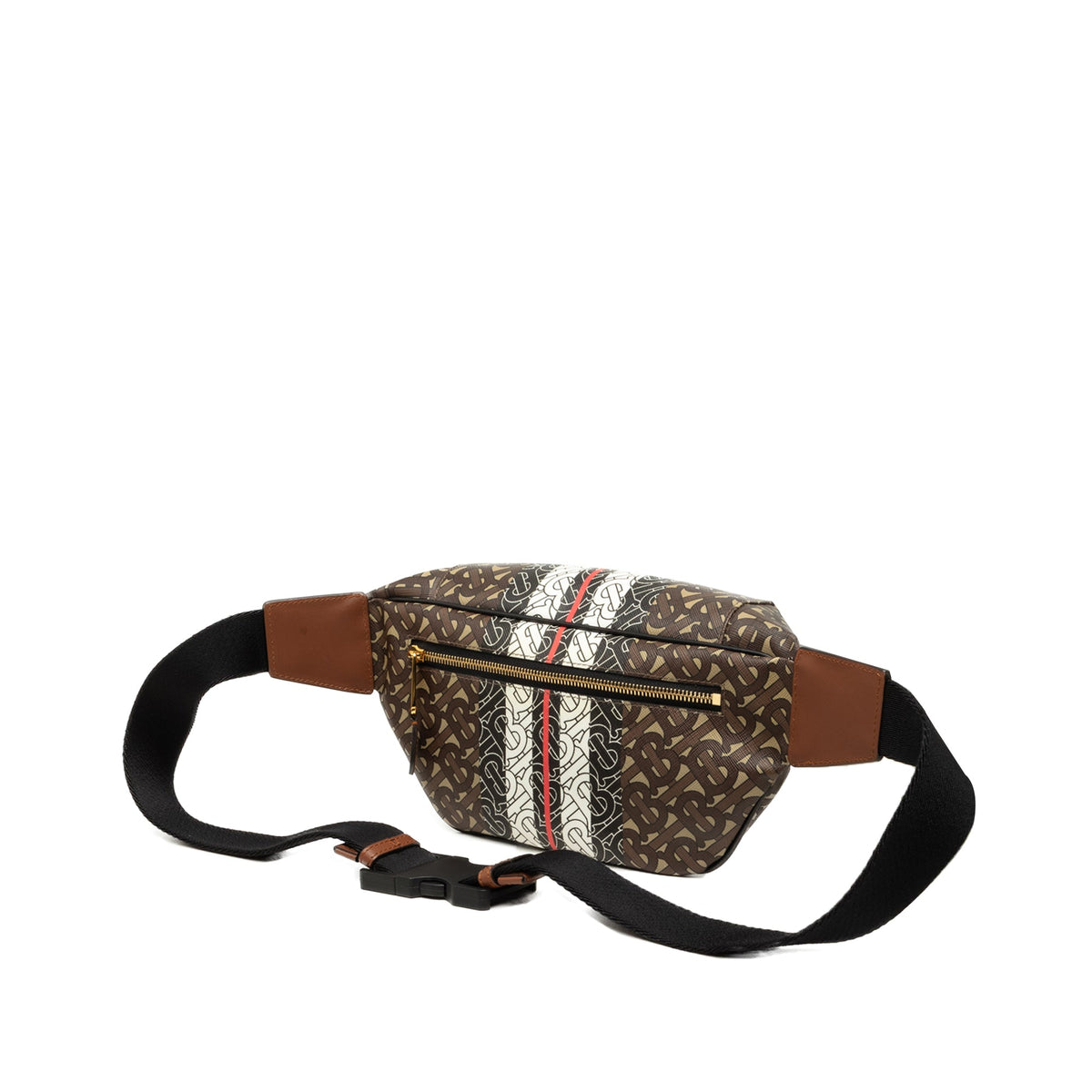Burberry TB Monogram E Canvas Stripe Sonny Belt Bag — Brown