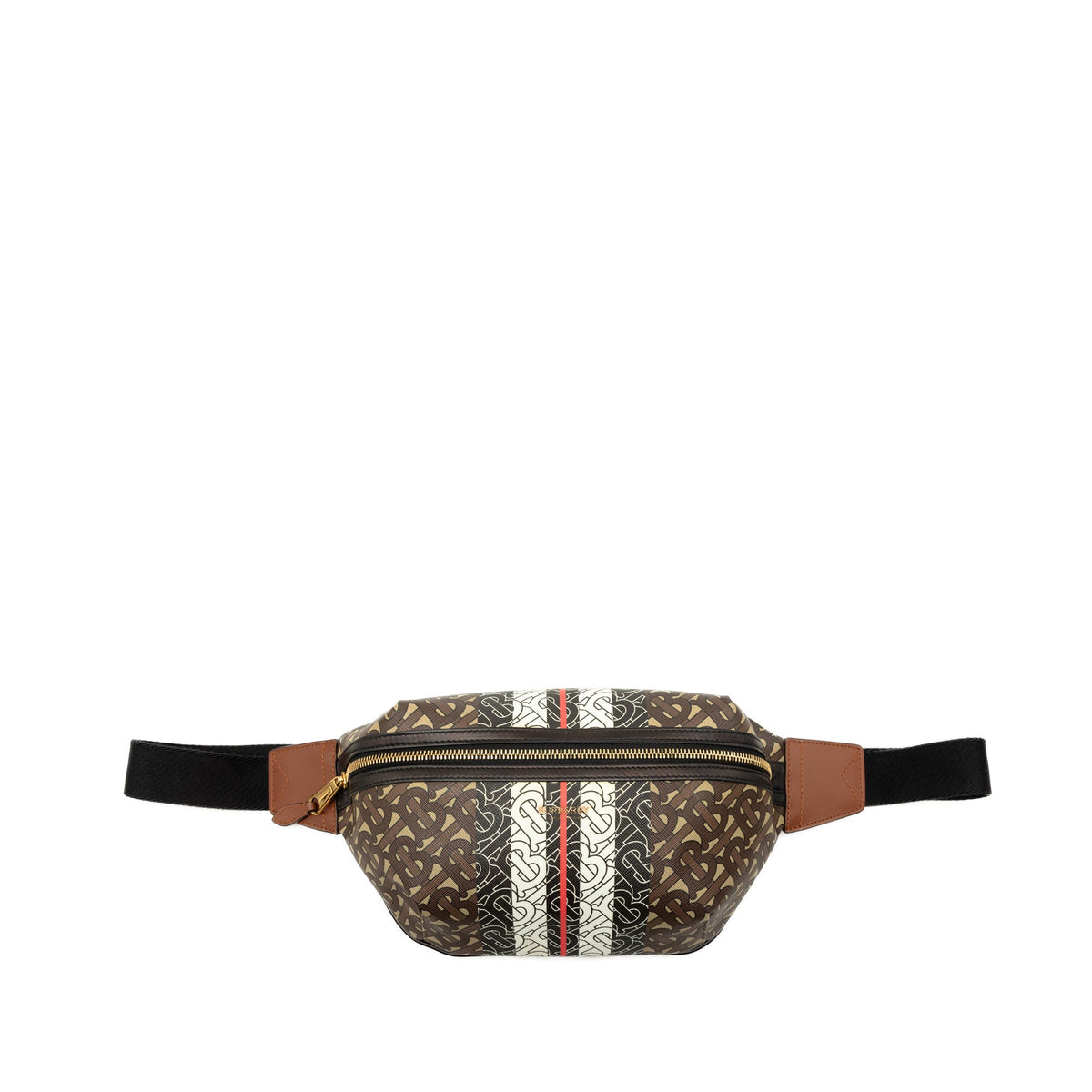 Burberry TB Monogram E Canvas Stripe Sonny Belt Bag — Brown