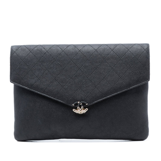 Paris Cuba Quilted Caviar Thread Around Envelope Clutch