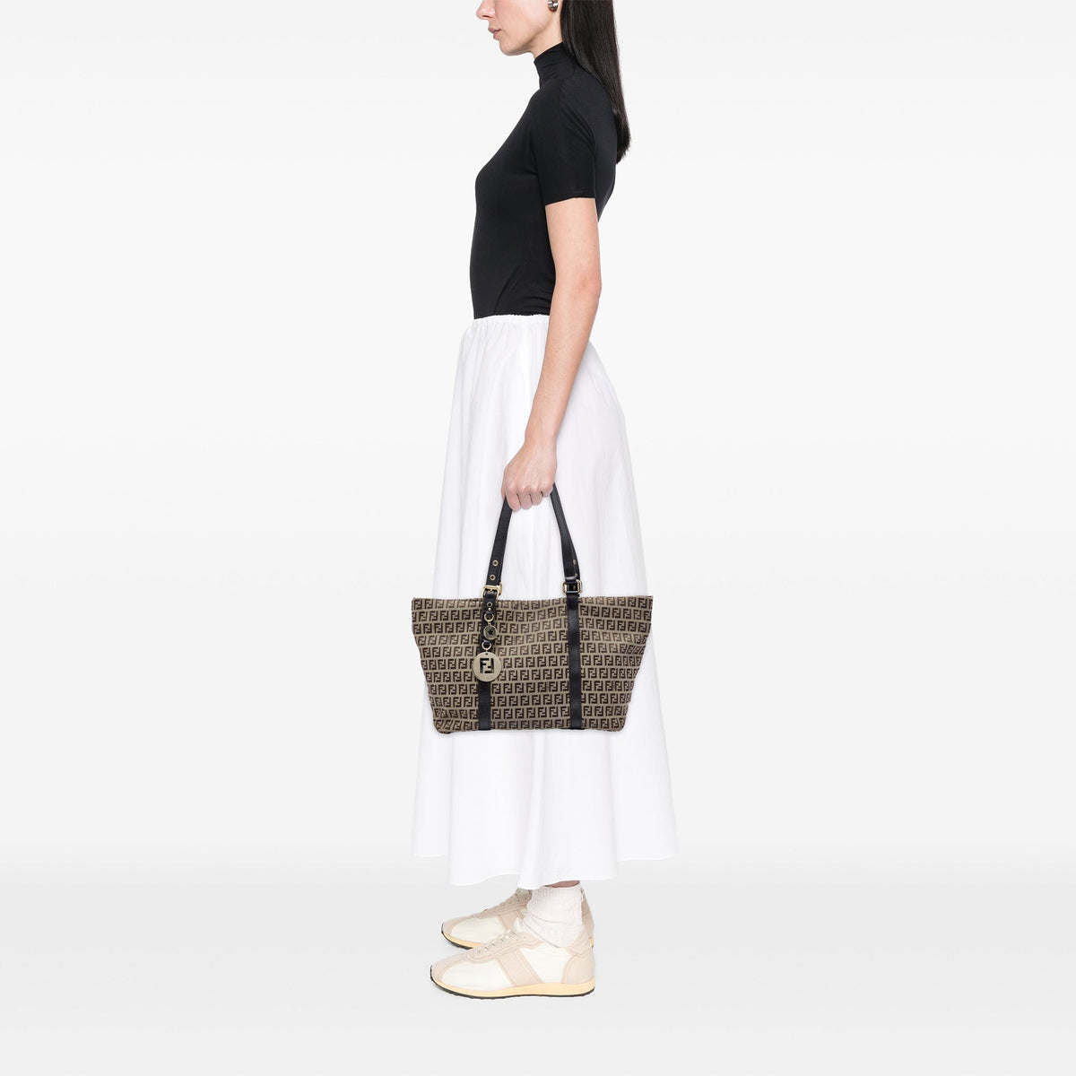 Fendi Zucchino Canvas Superstar Tote — Beige