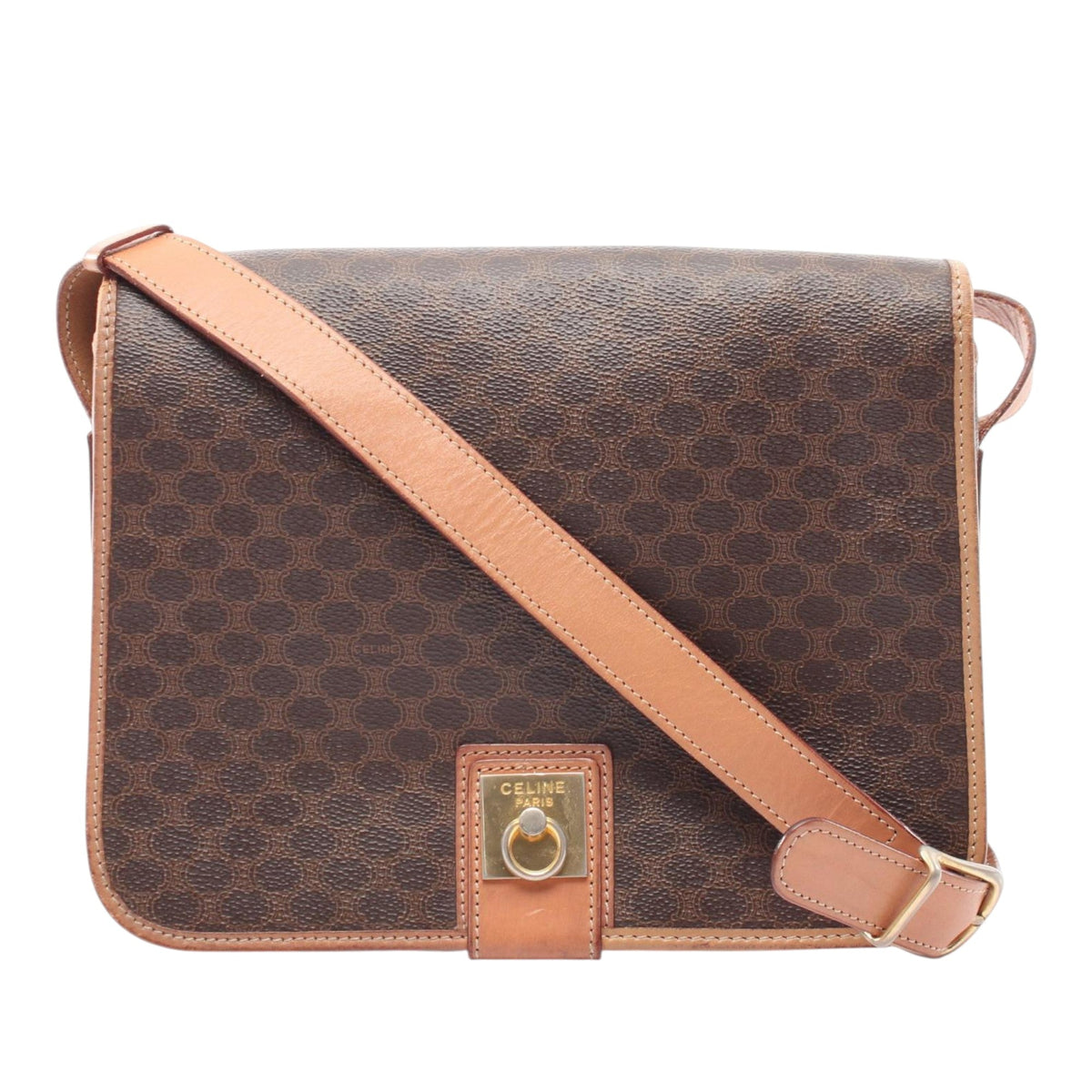 Celine Macadam Coated Canvas Crossbody — Brown