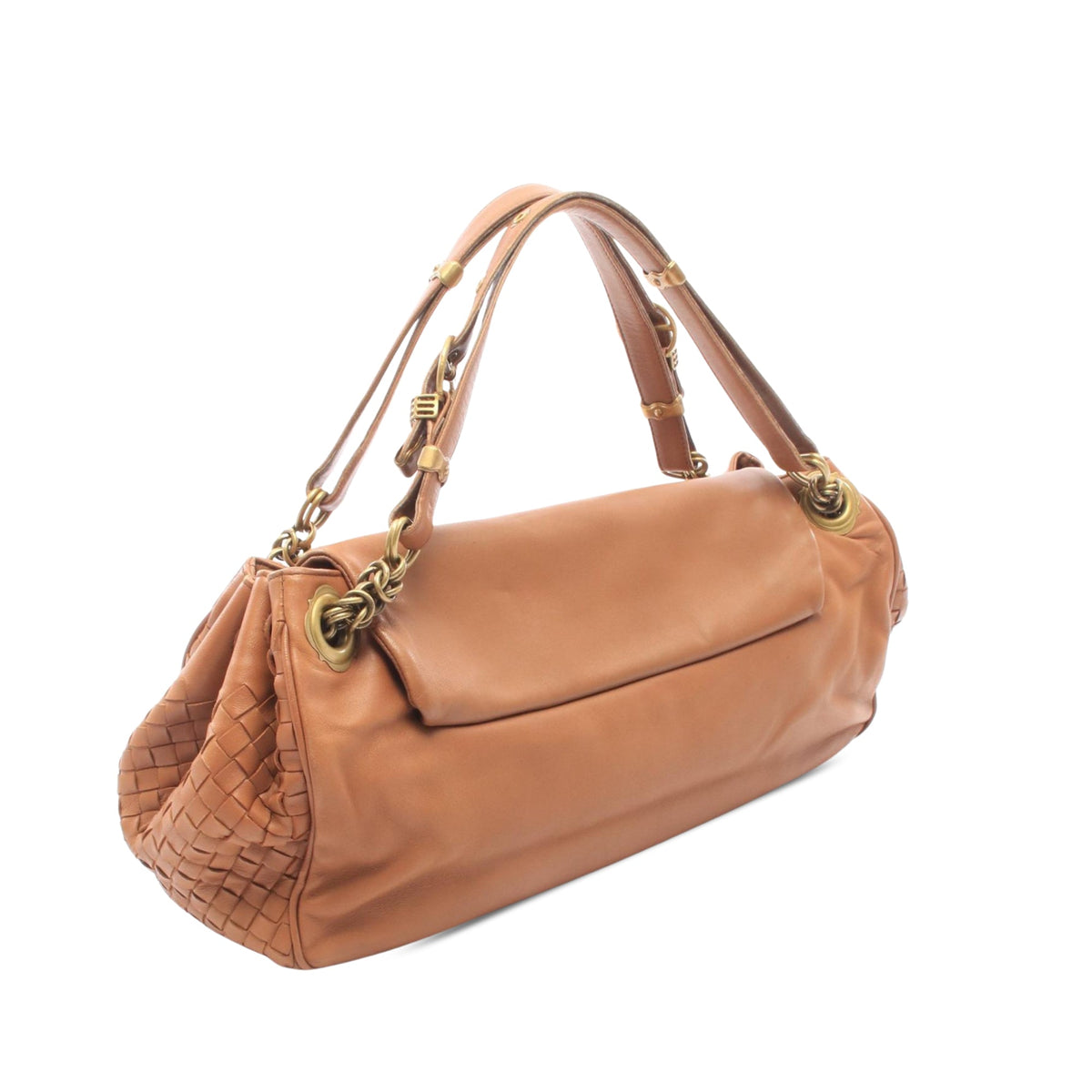 Bottega Veneta Nappa Intrecciato Trimmed Napoli Handbag — Brown