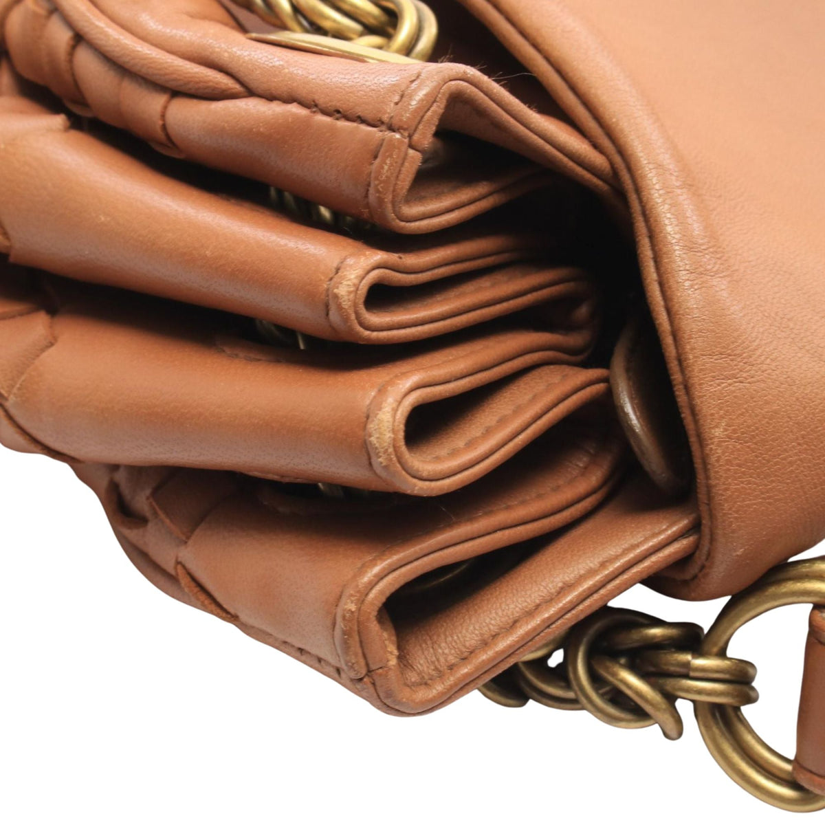 Bottega Veneta Nappa Intrecciato Trimmed Napoli Handbag — Brown