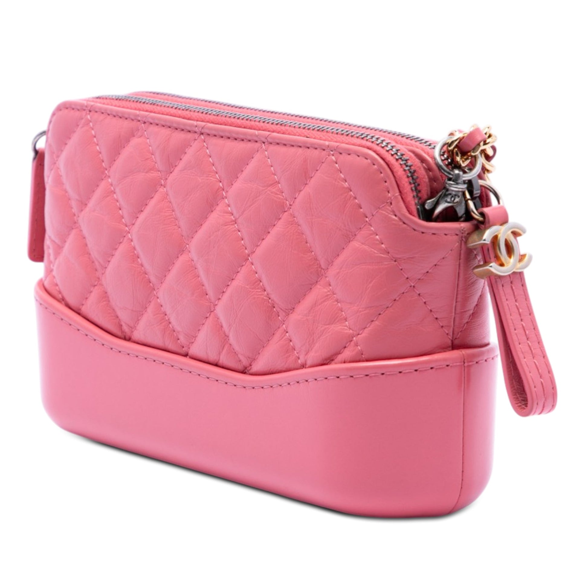 Chanel Quilted Aged Calfskin Gabrielle Double Zip Clutch with Chain