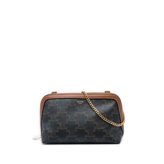 Celine Triomphe Coated Canvas Clutch On Chain