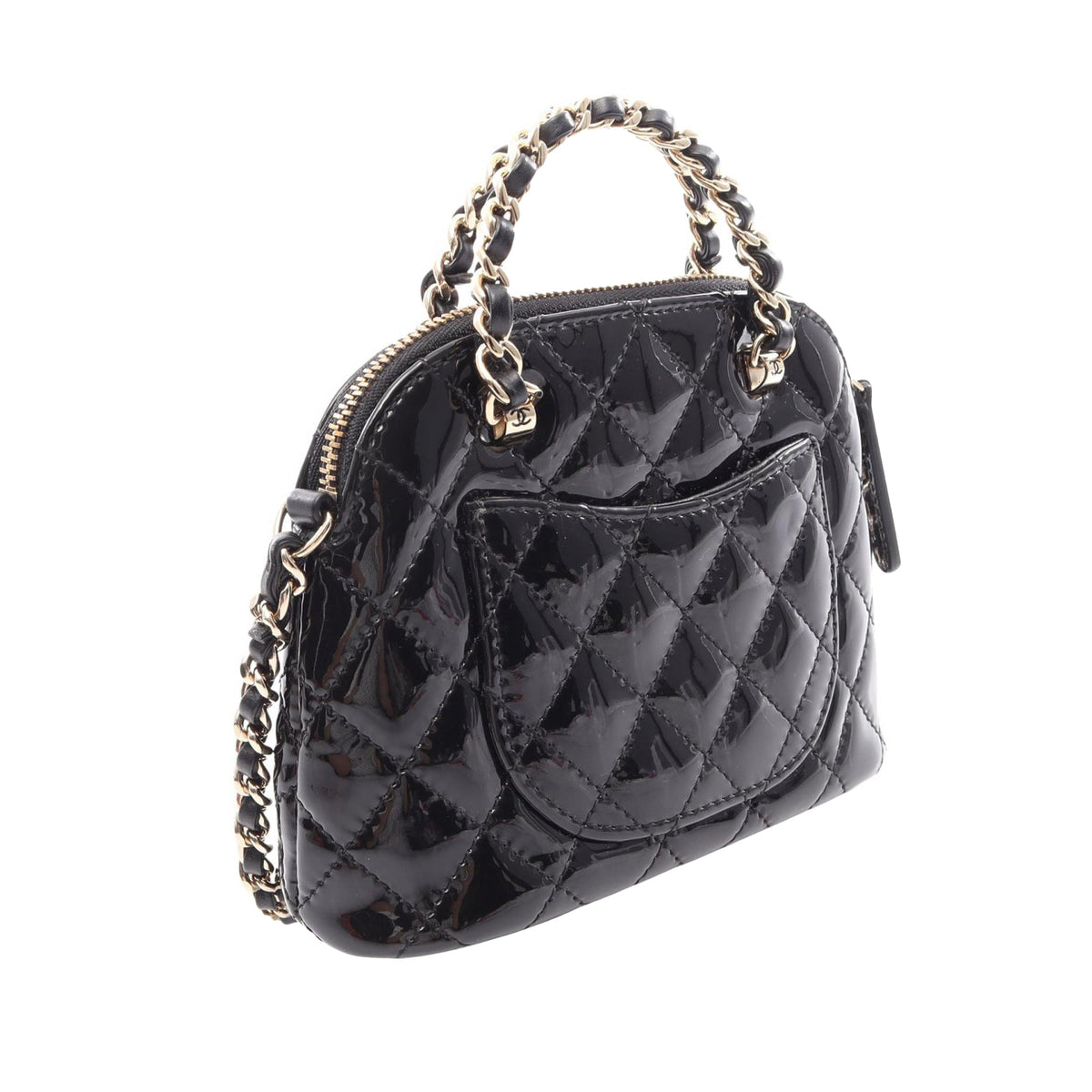 Chanel CC Quilted Patent Dome Satchel — Black