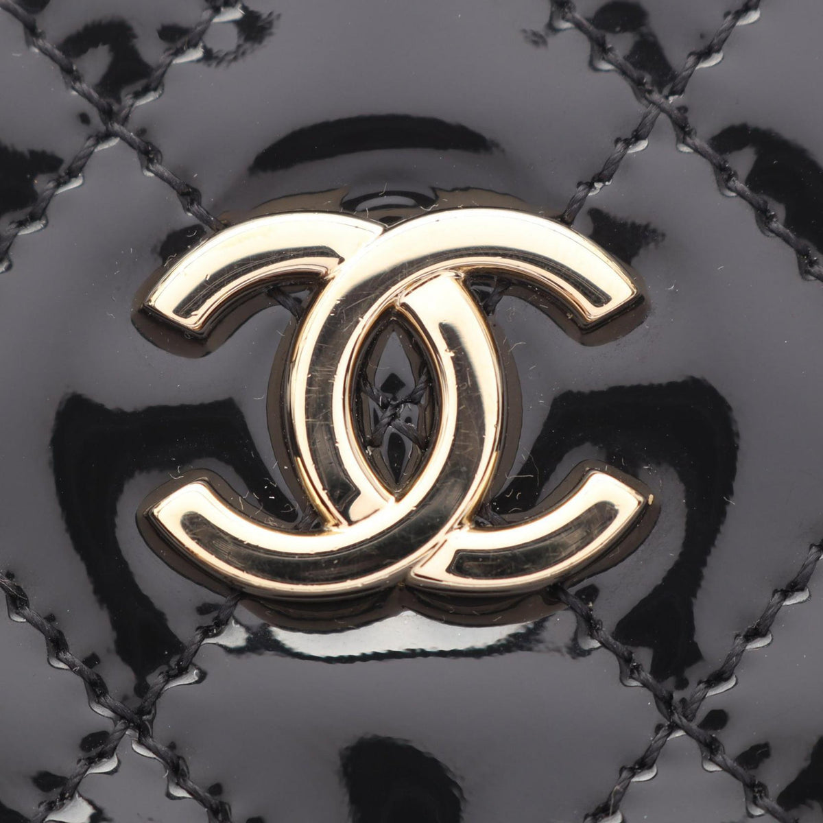 Chanel CC Quilted Patent Dome Satchel — Black