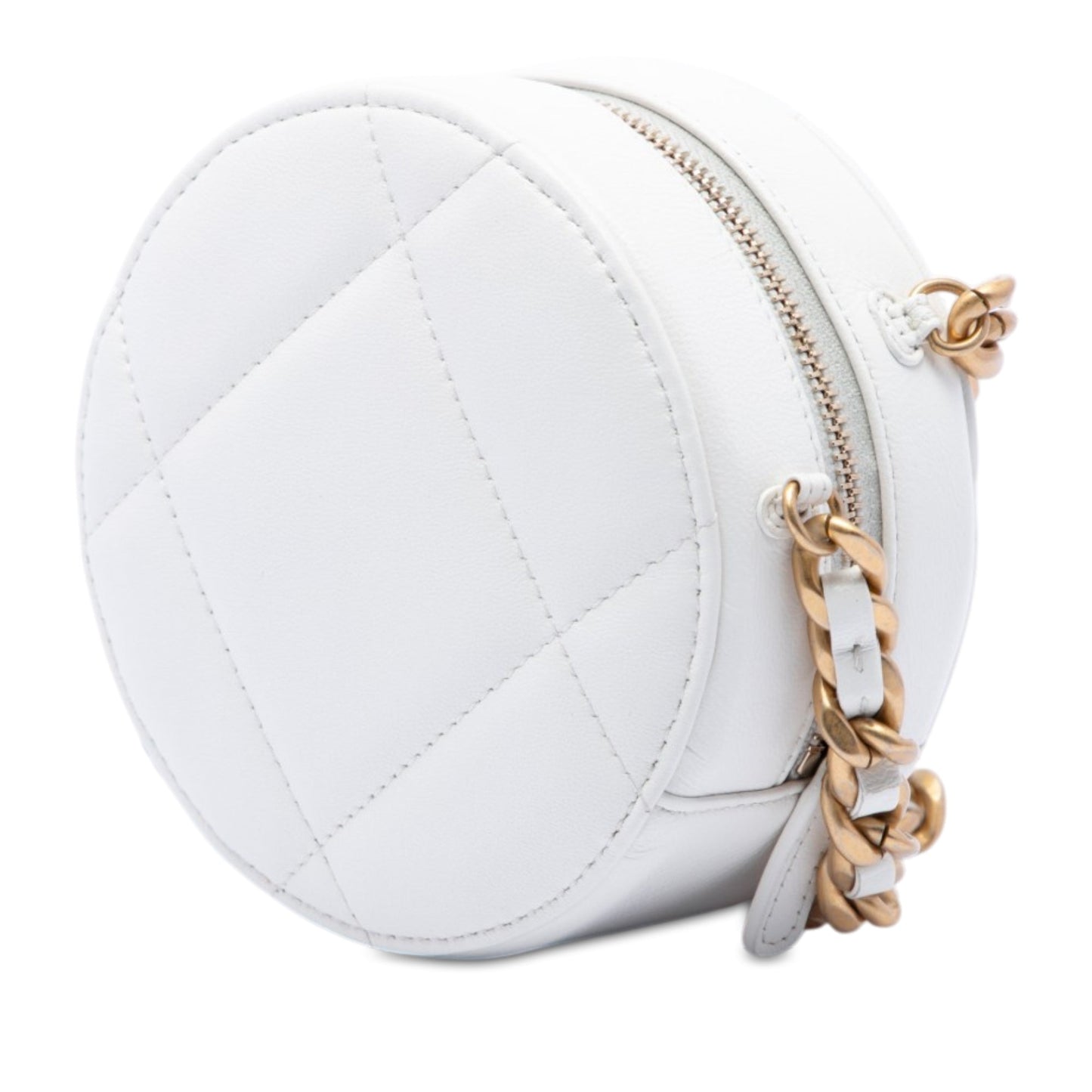 Chanel Quilted Goatskin 19 Round Clutch With Chain