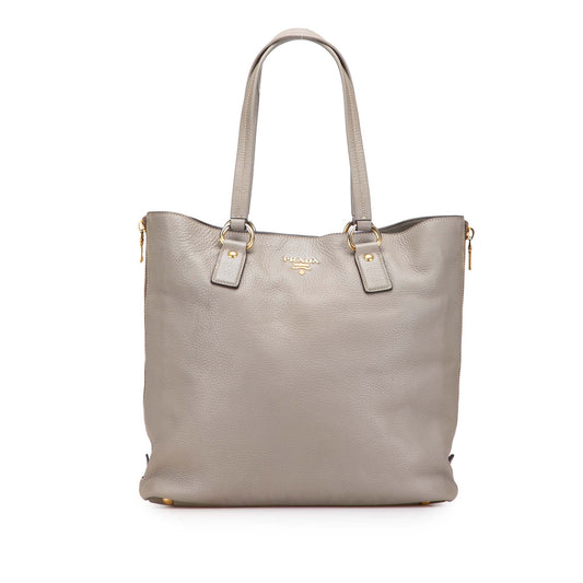 Prada Vitello Daino Side Zip Shopper Tote