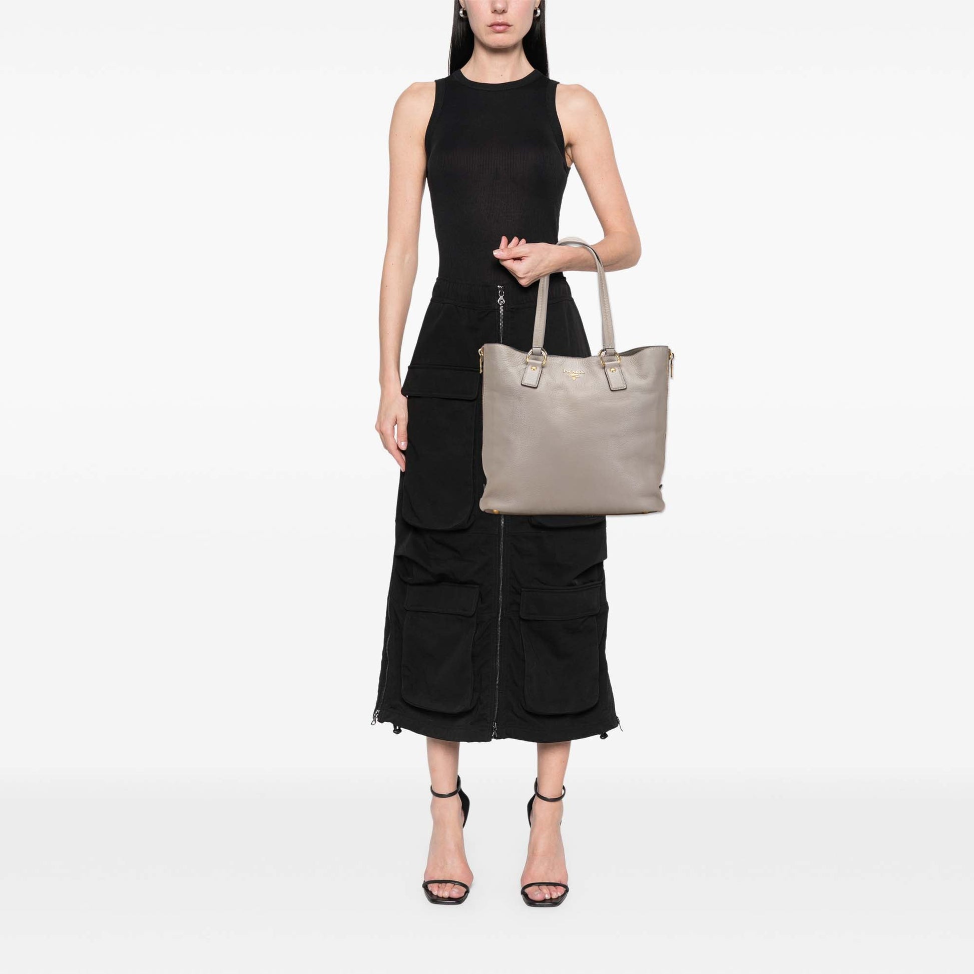 Prada Vitello Daino Side Zip Shopper Tote