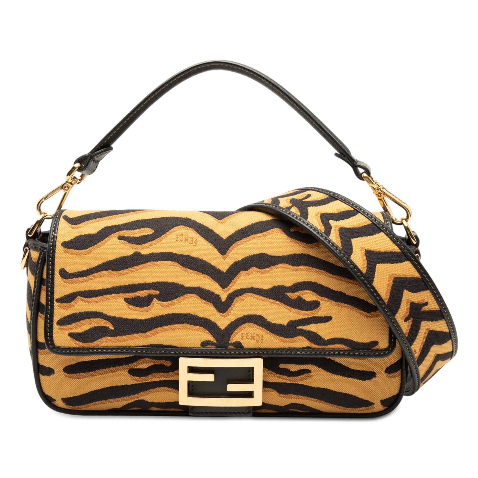 Fendi Embroidered Canvas Tiger Print Baguette Satchel