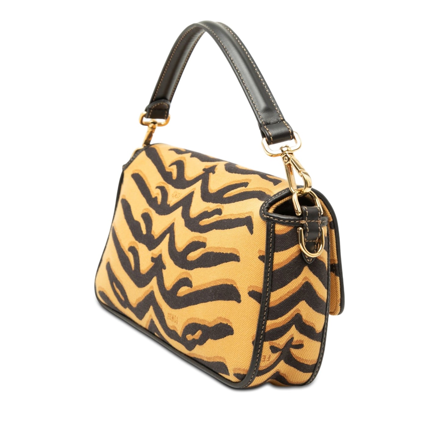 Fendi Embroidered Canvas Tiger Print Baguette Satchel