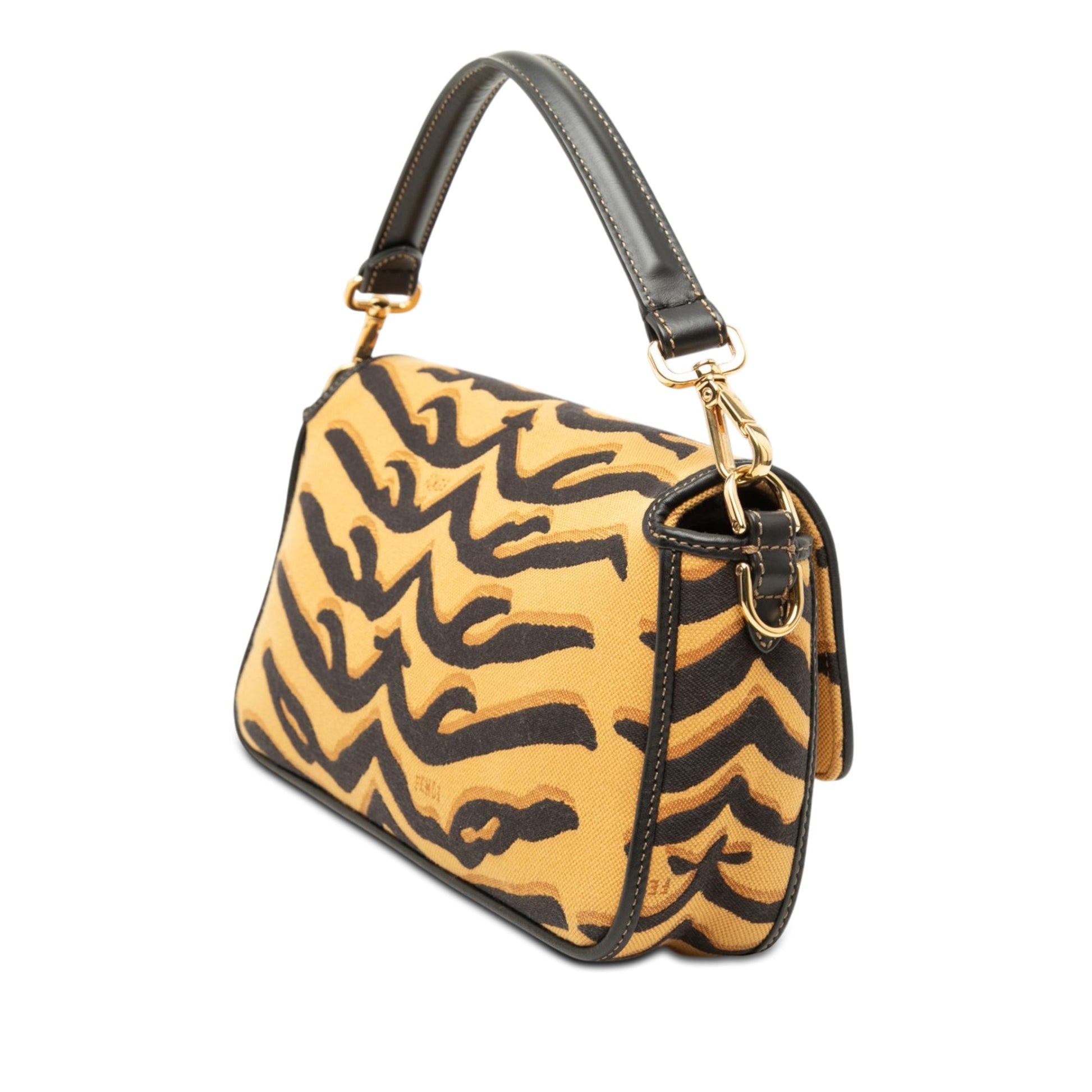 Fendi Embroidered Canvas Tiger Print Baguette Satchel