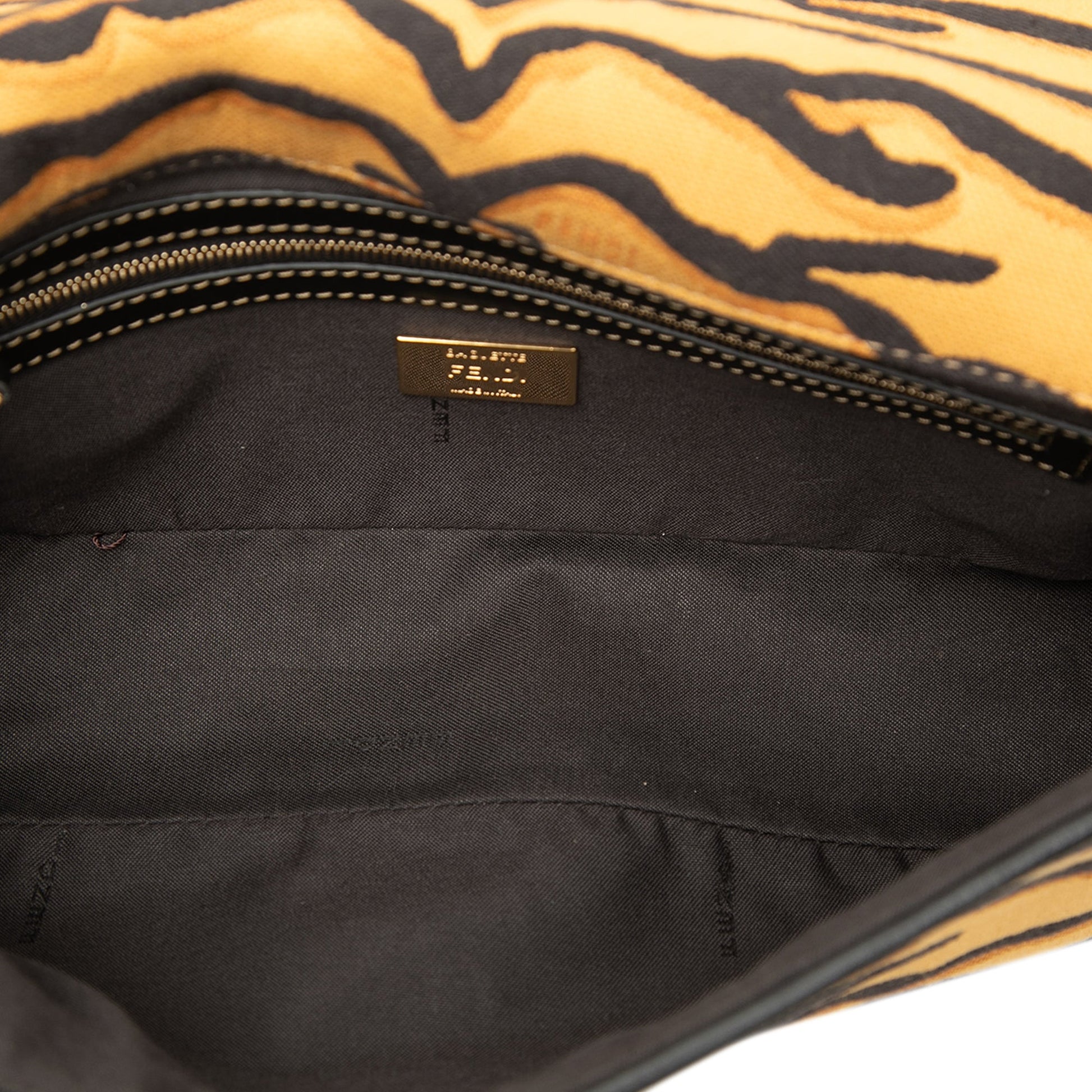Fendi Embroidered Canvas Tiger Print Baguette Satchel