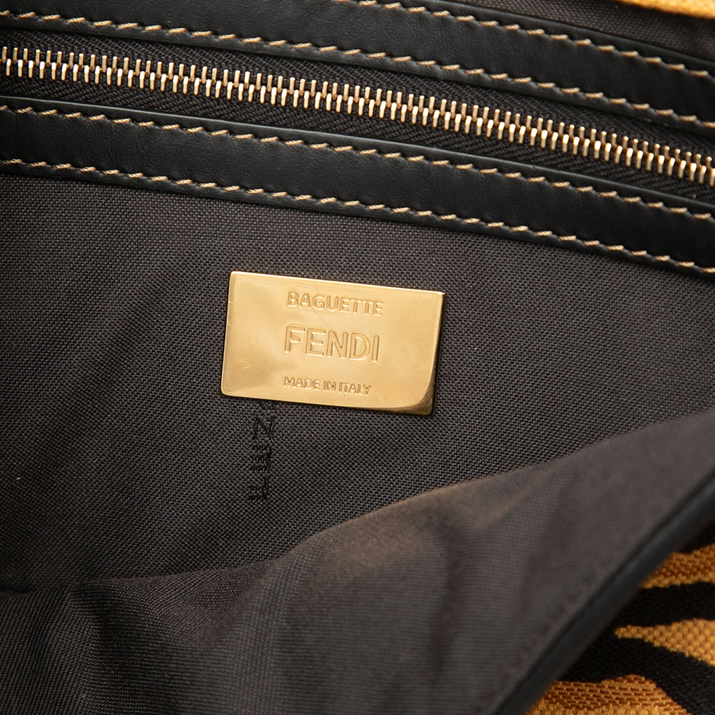 Fendi Embroidered Canvas Tiger Print Baguette Satchel