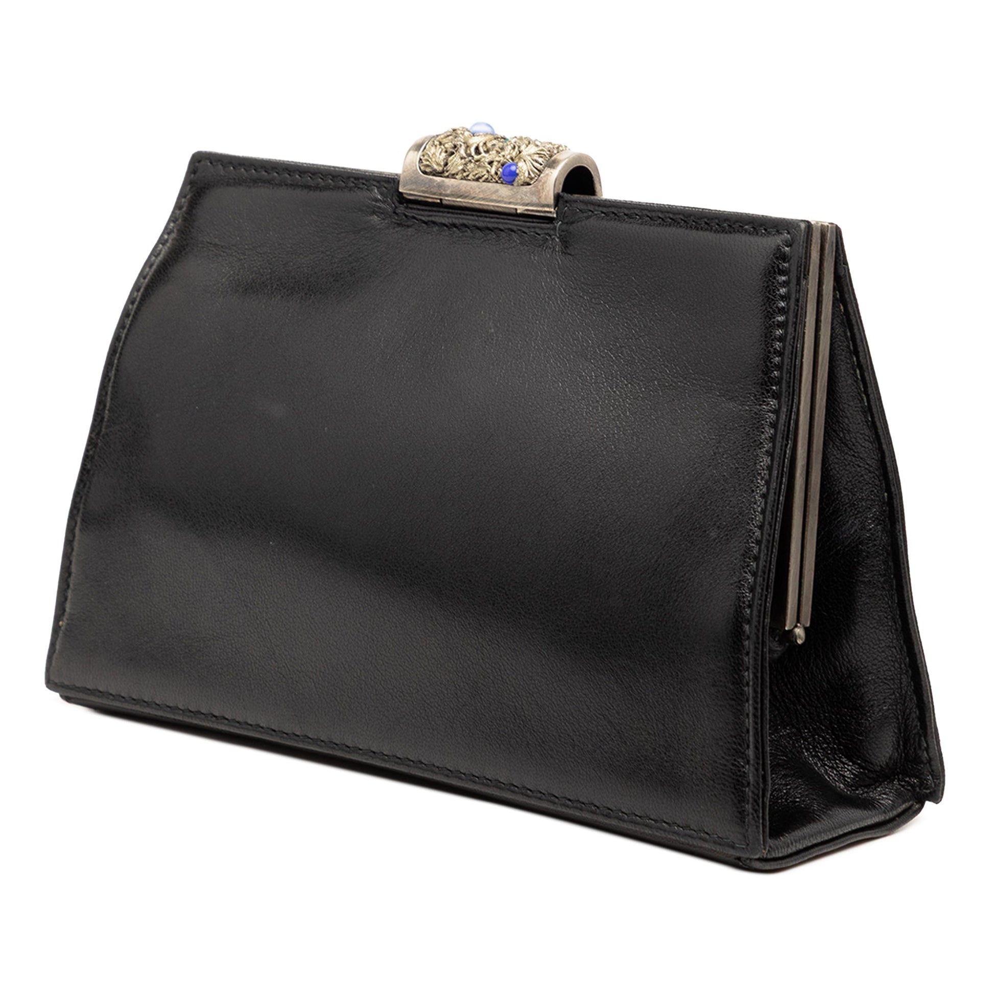 Gucci Leather Crystal Embellished Frame Clutch