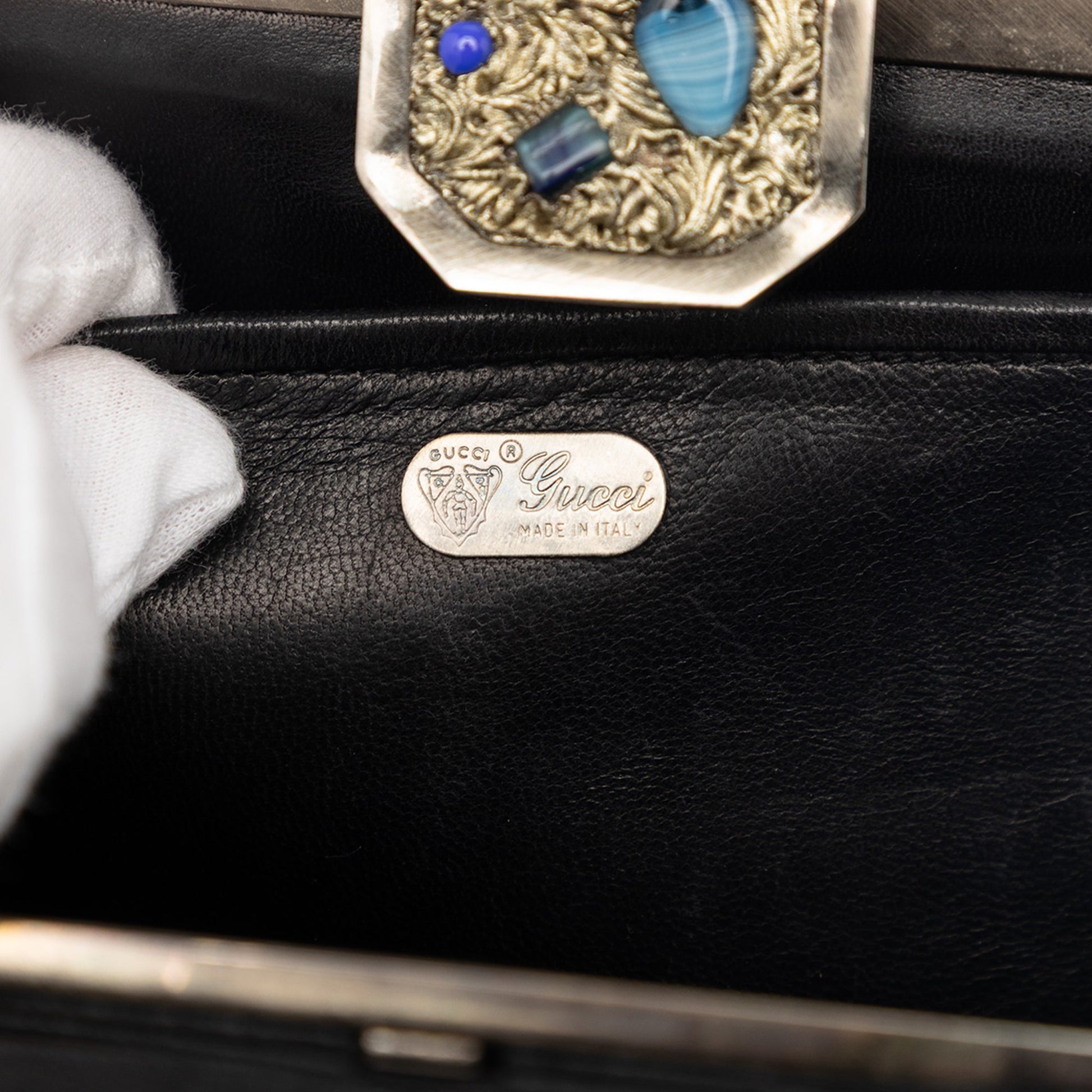 Gucci Leather Crystal Embellished Frame Clutch