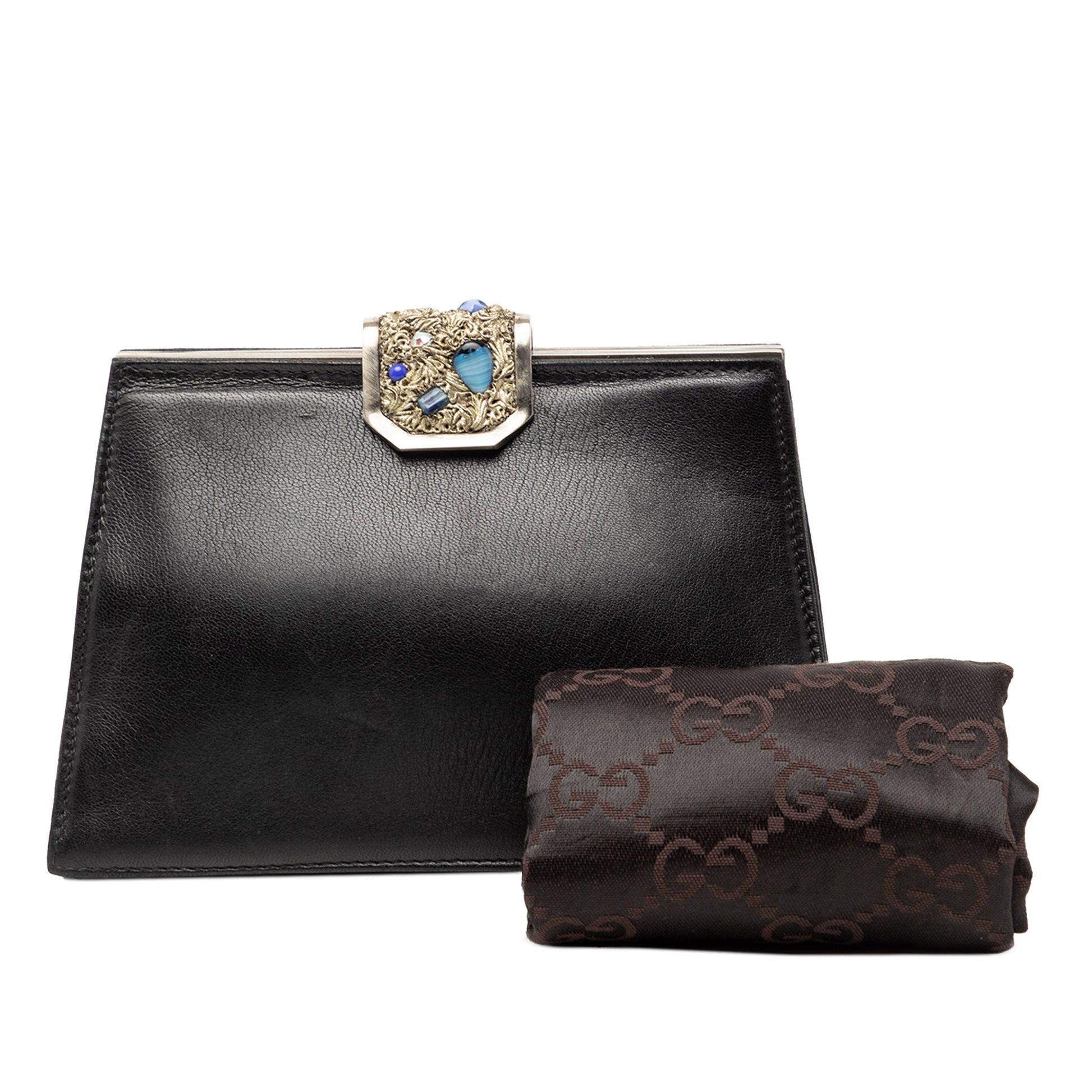 Gucci Leather Crystal Embellished Frame Clutch