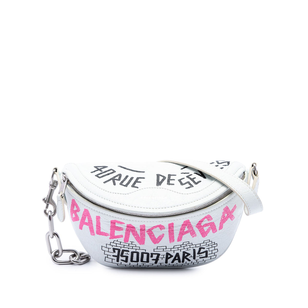 Balenciaga Lambskin Souvenir Graffiti Belt Bag XXS — White