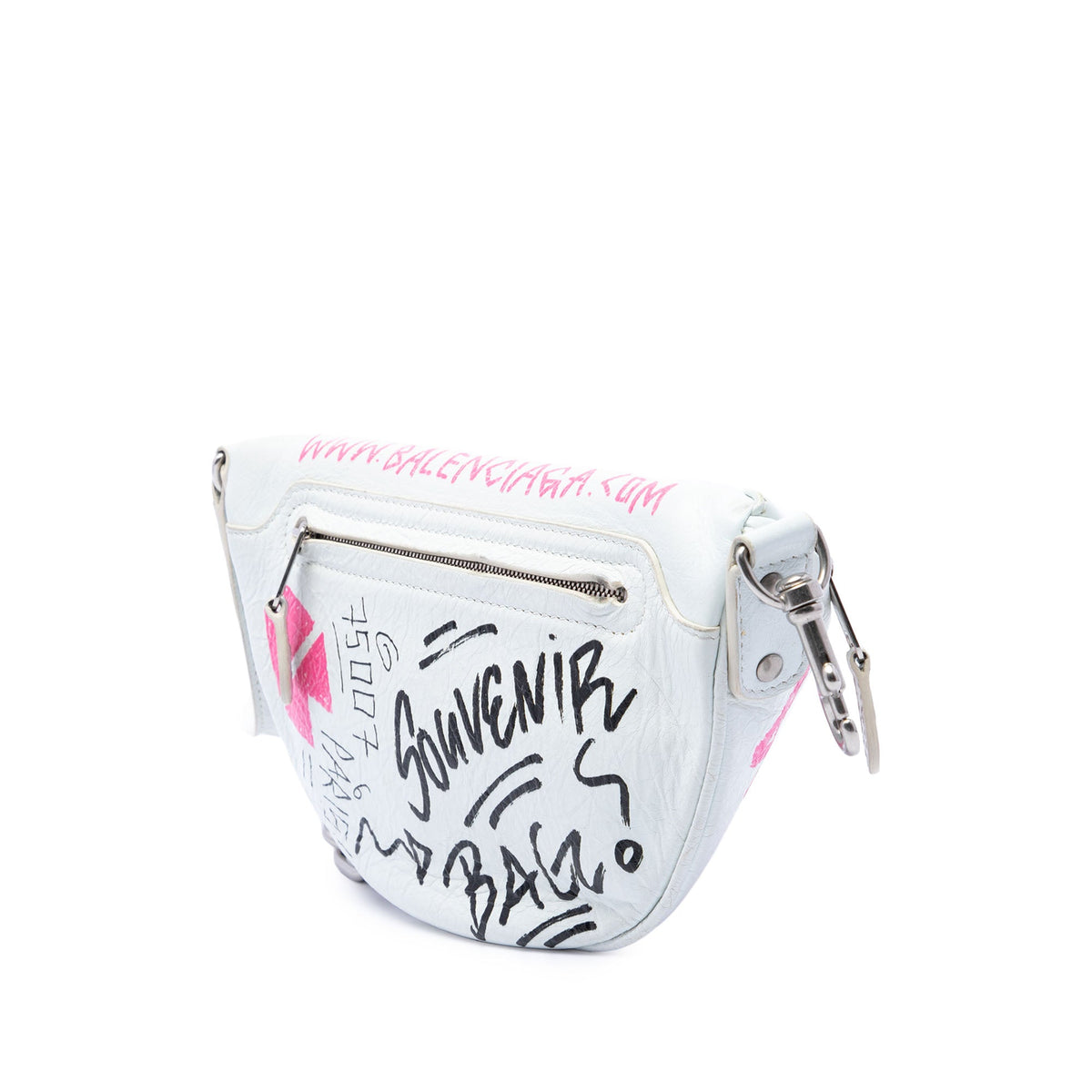 Balenciaga Lambskin Souvenir Graffiti Belt Bag XXS — White