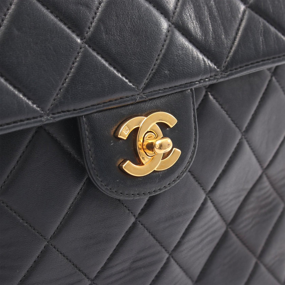 Chanel CC Quilted Lambskin Straight Flap Shoulder Bag — Black