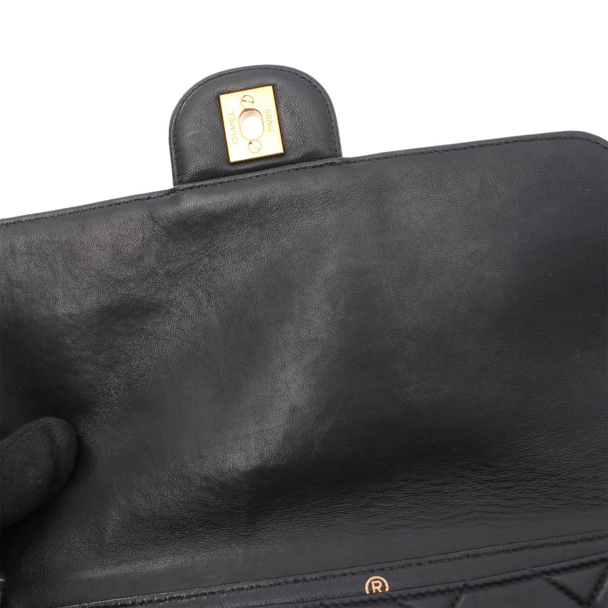Chanel CC Quilted Lambskin Straight Flap Shoulder Bag — Black