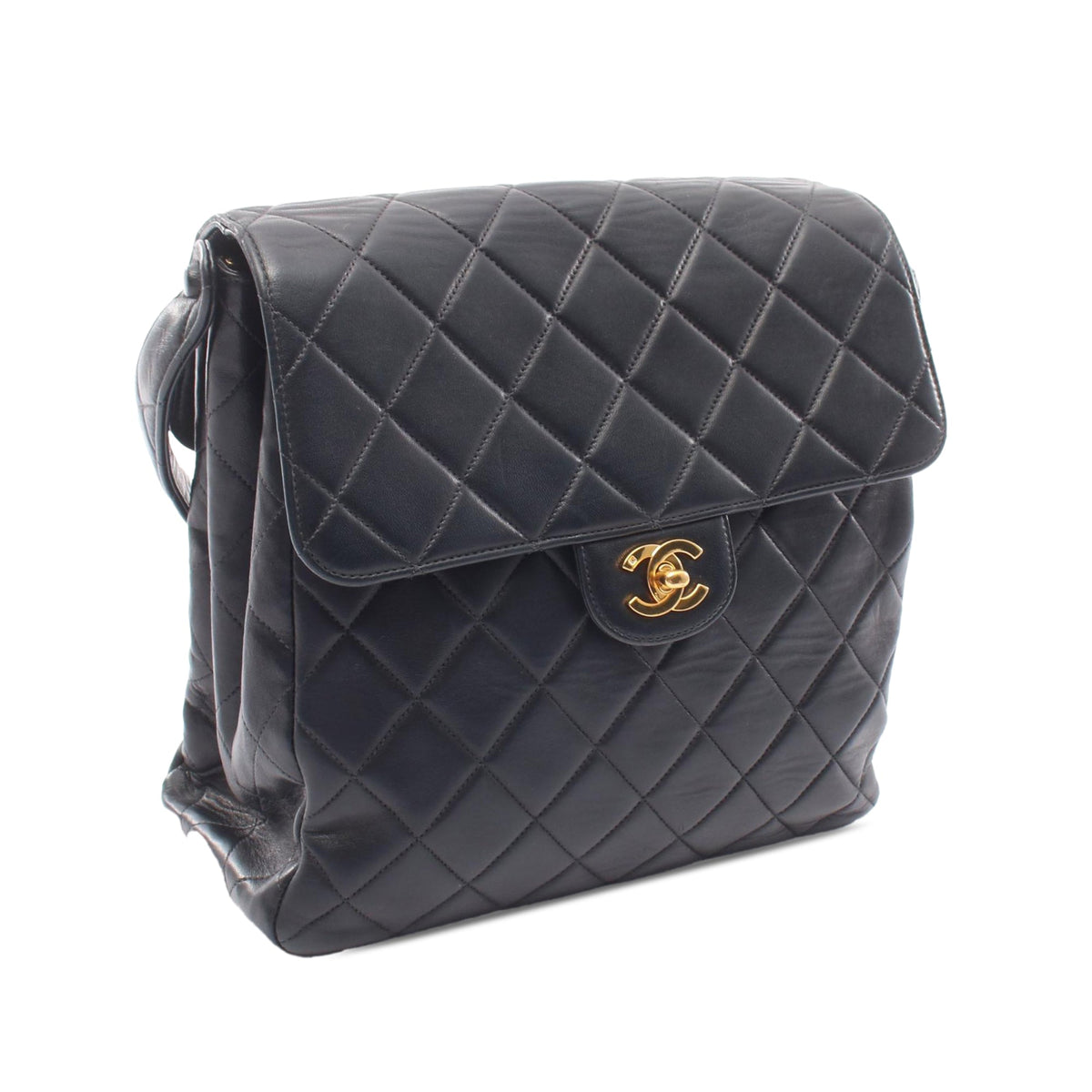 Chanel CC Quilted Lambskin Straight Flap Shoulder Bag — Black