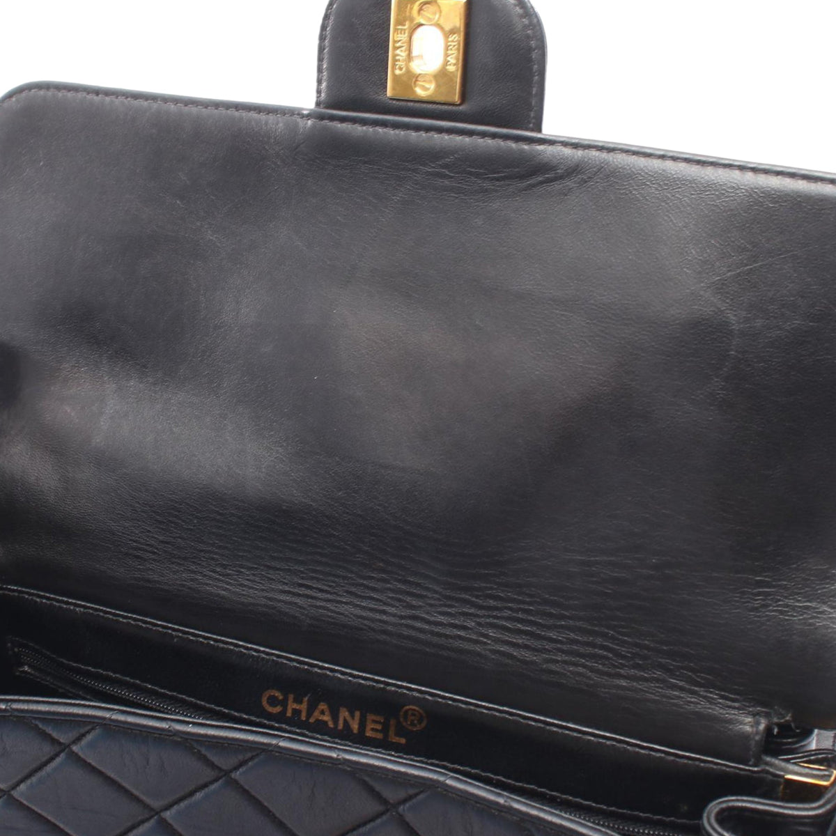 Chanel CC Quilted Lambskin Straight Flap Shoulder Bag — Black