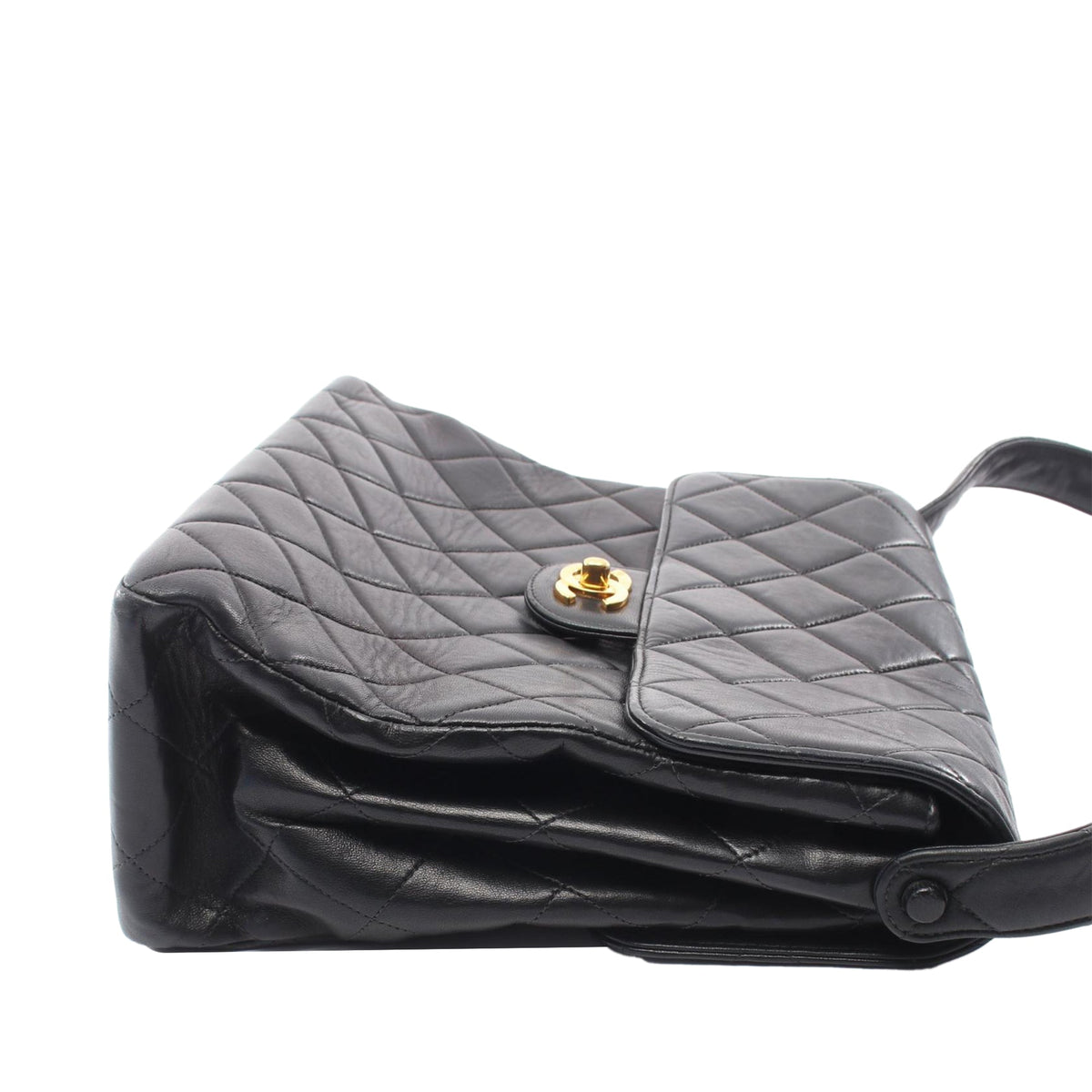 Chanel CC Quilted Lambskin Straight Flap Shoulder Bag — Black