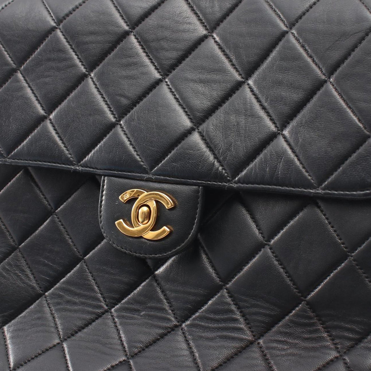 Chanel CC Quilted Lambskin Straight Flap Shoulder Bag — Black