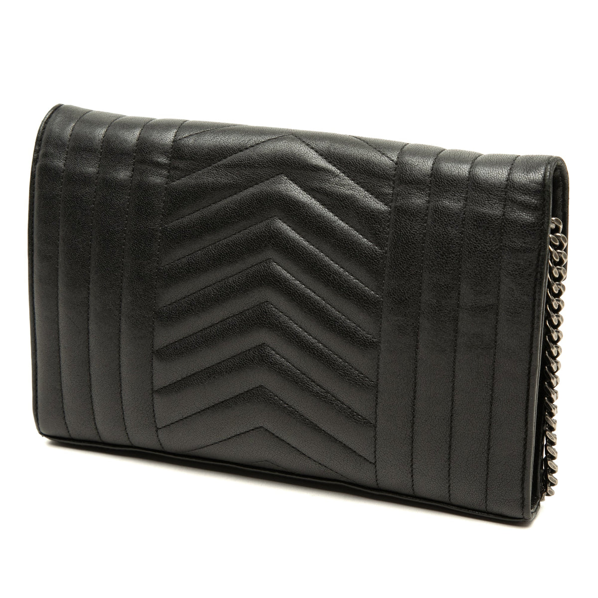 Saint Laurent Sheepskin Triquilt Monogram Charms Envelope Wallet on Chain — Black