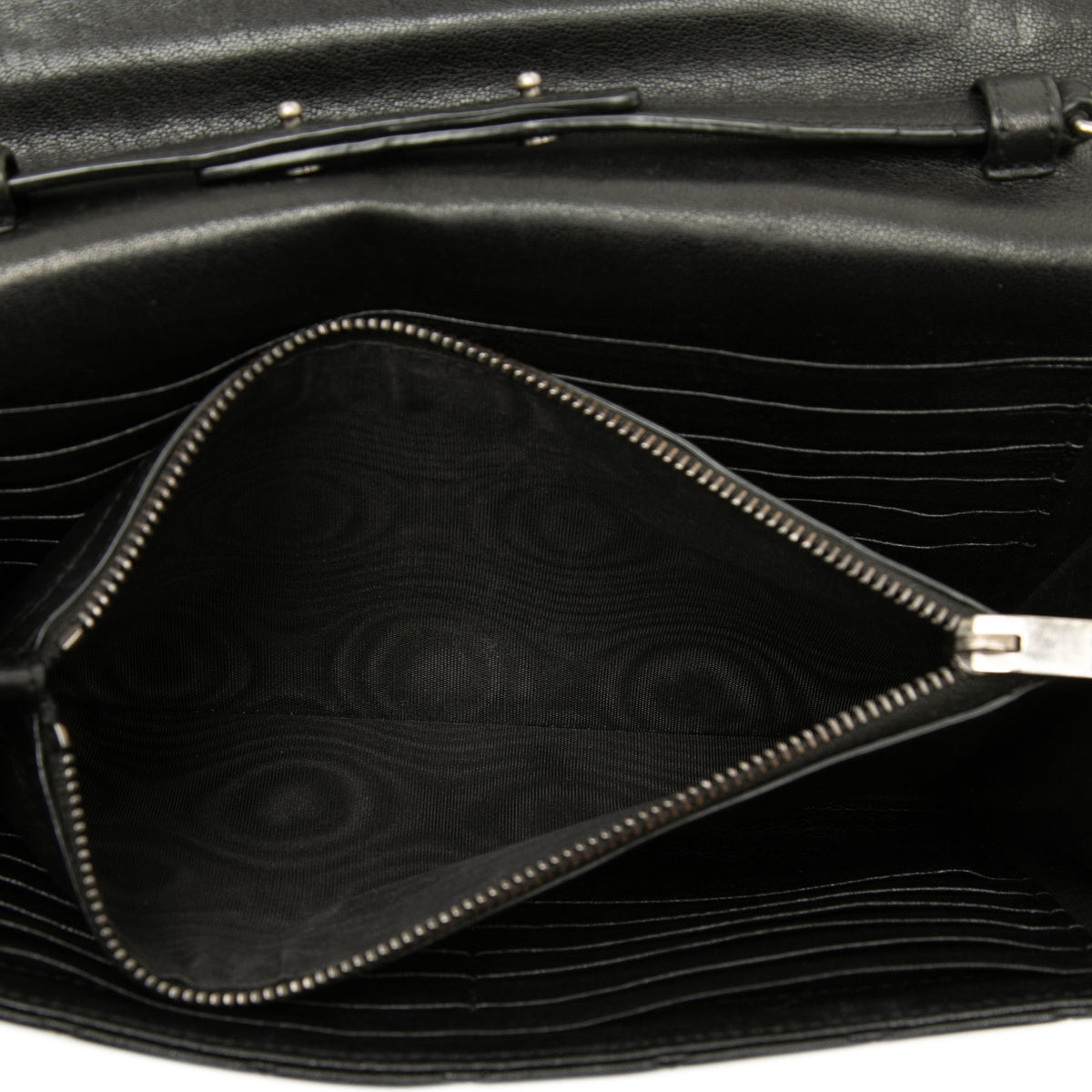 Saint Laurent Sheepskin Triquilt Monogram Charms Envelope Wallet on Chain — Black