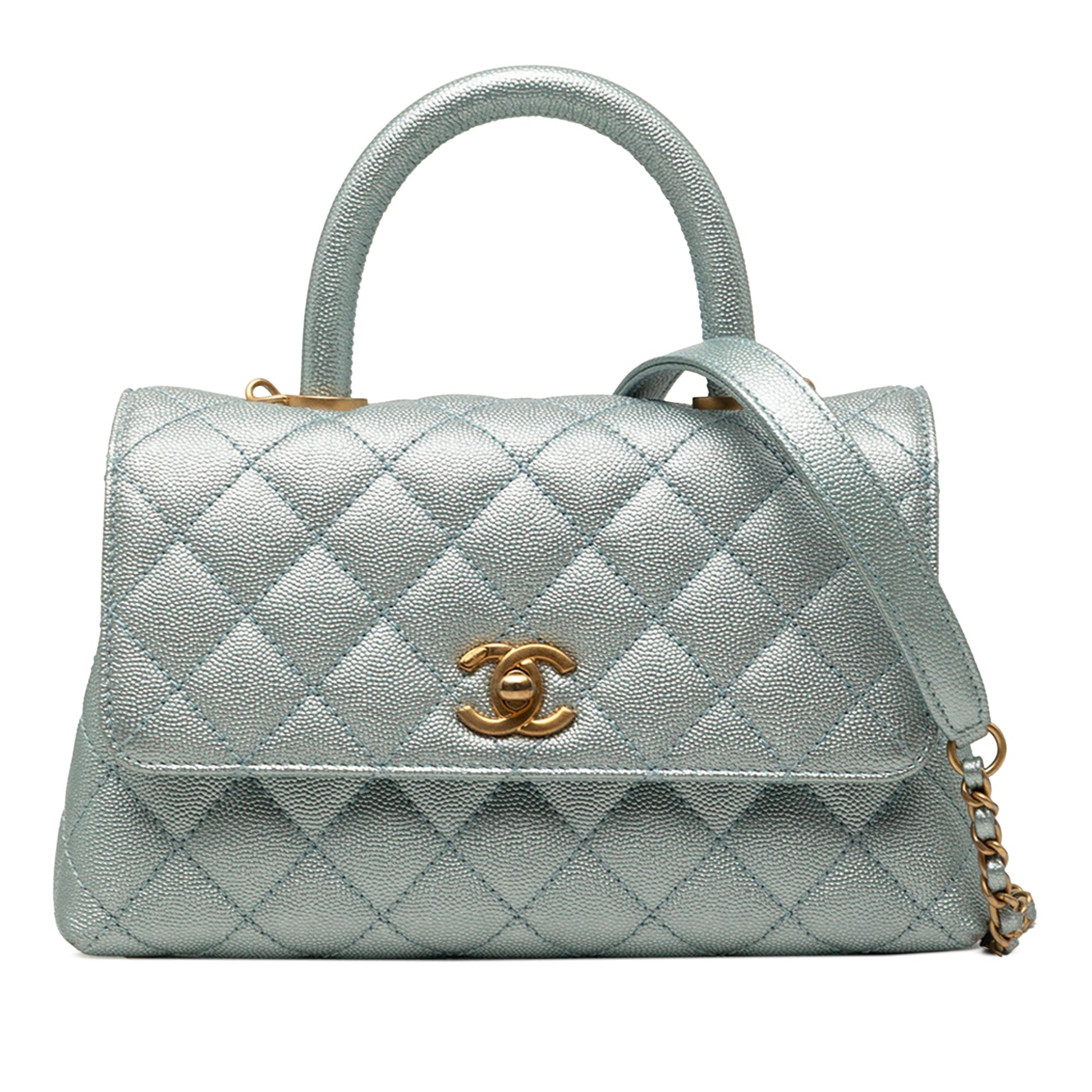 Chanel Mini Metallic Caviar Coco Top Handle Bag
